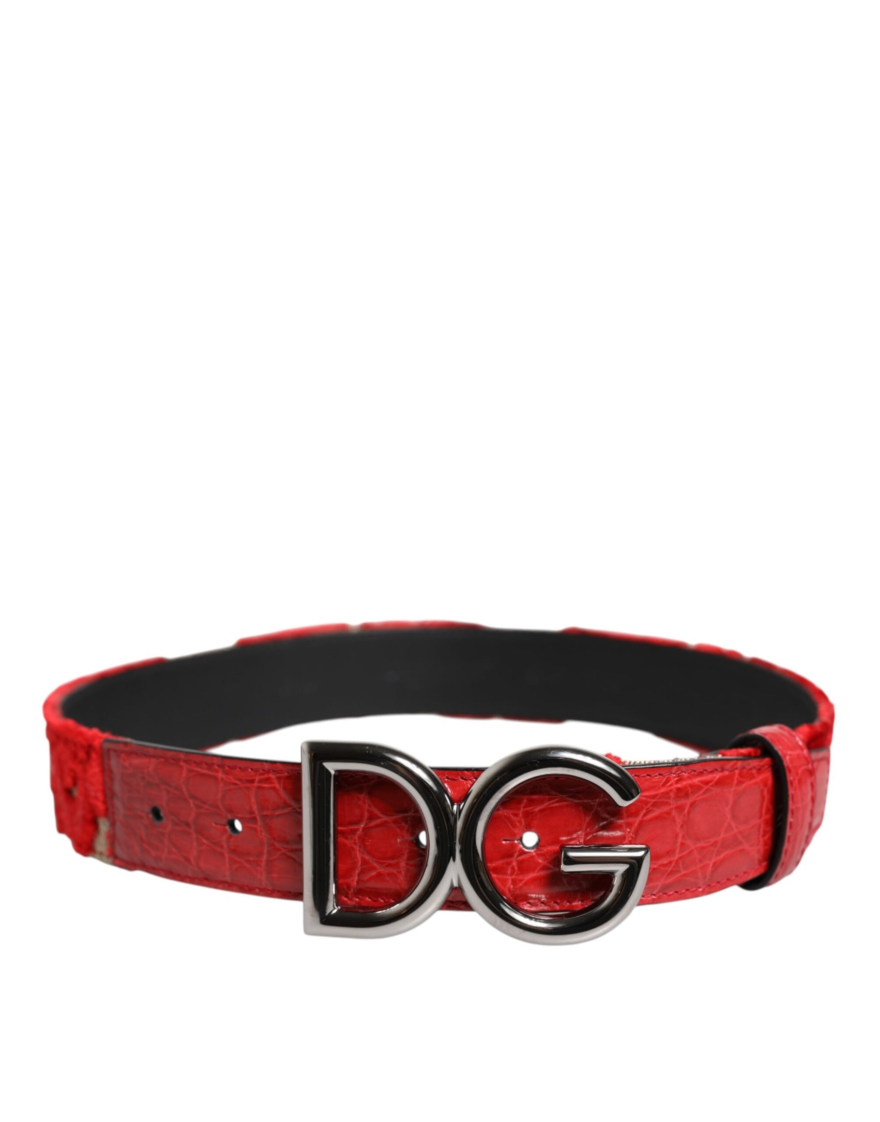 Dolce & Gabbana Red Viscose Silver DG Logo Metal Buckle Belt | Regal Royce
