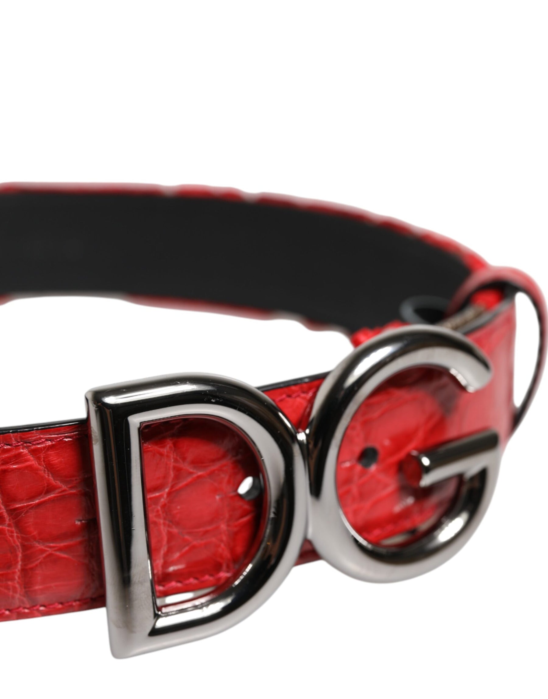 Dolce & Gabbana Red Viscose Silver DG Logo Metal Buckle Belt | Regal Royce