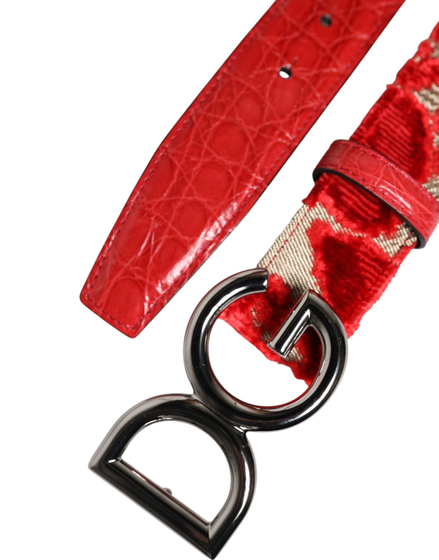 Dolce & Gabbana Red Viscose Silver DG Logo Metal Buckle Belt | Regal Royce