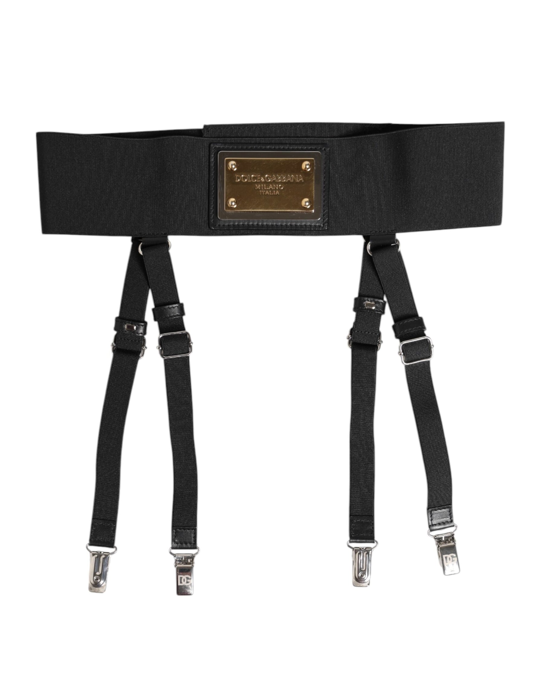 Dolce & Gabbana Black Leather Logo Wide Waist Belt Suspender | Regal Royce