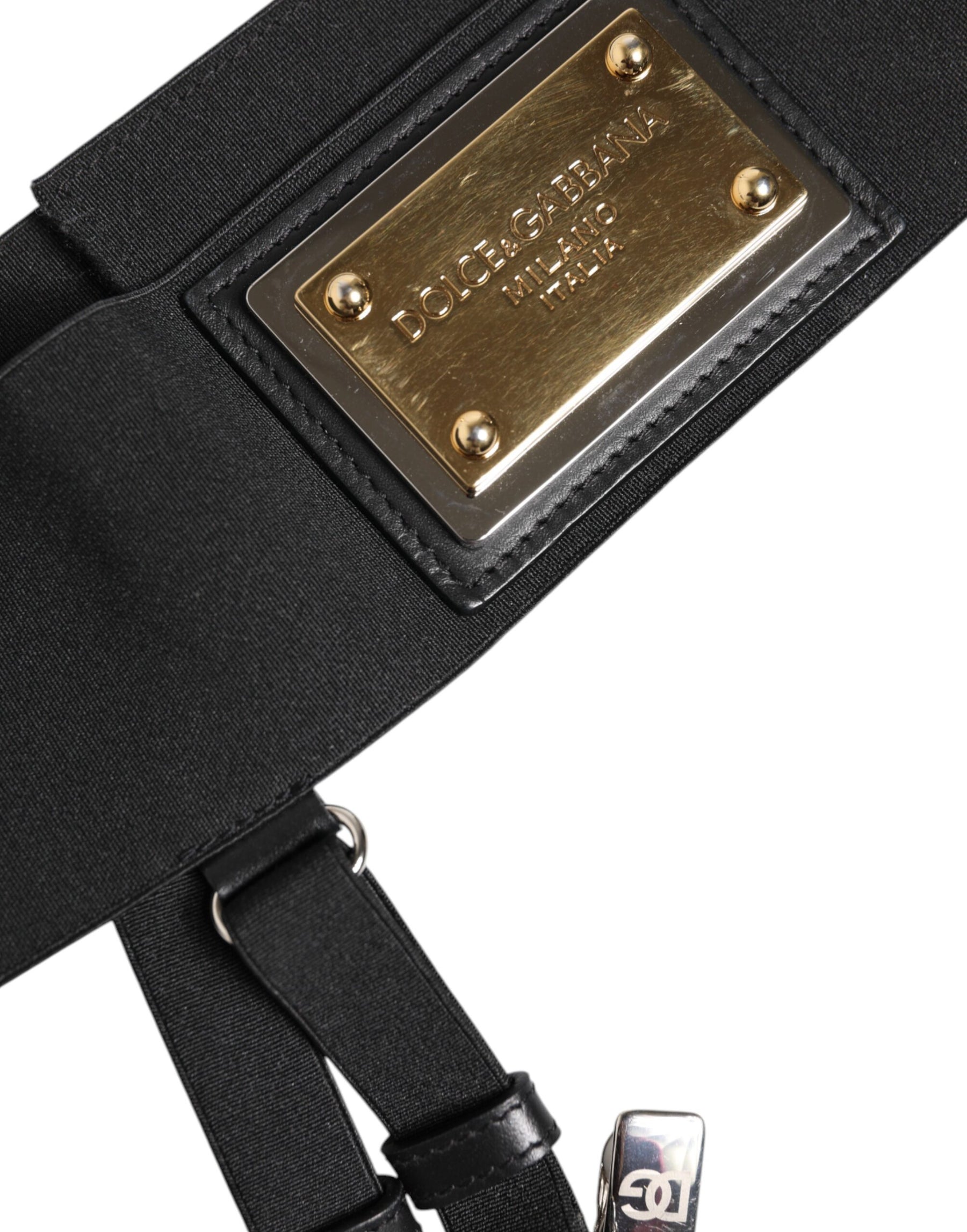 Dolce & Gabbana Black Leather Logo Wide Waist Belt Suspender | Regal Royce