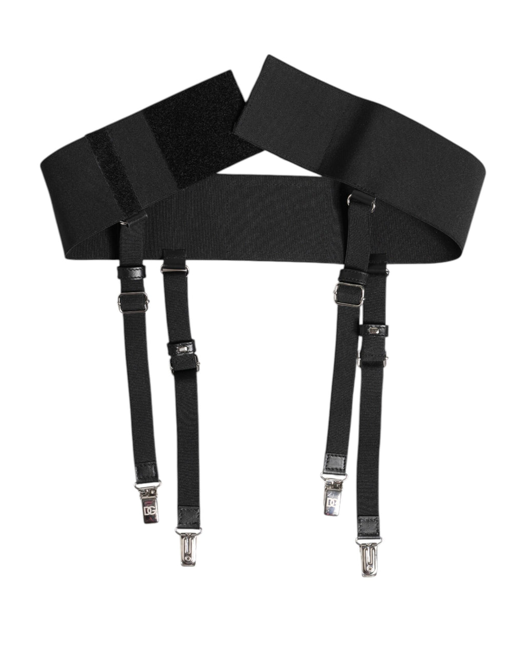 Dolce & Gabbana Black Leather Logo Wide Waist Belt Suspender