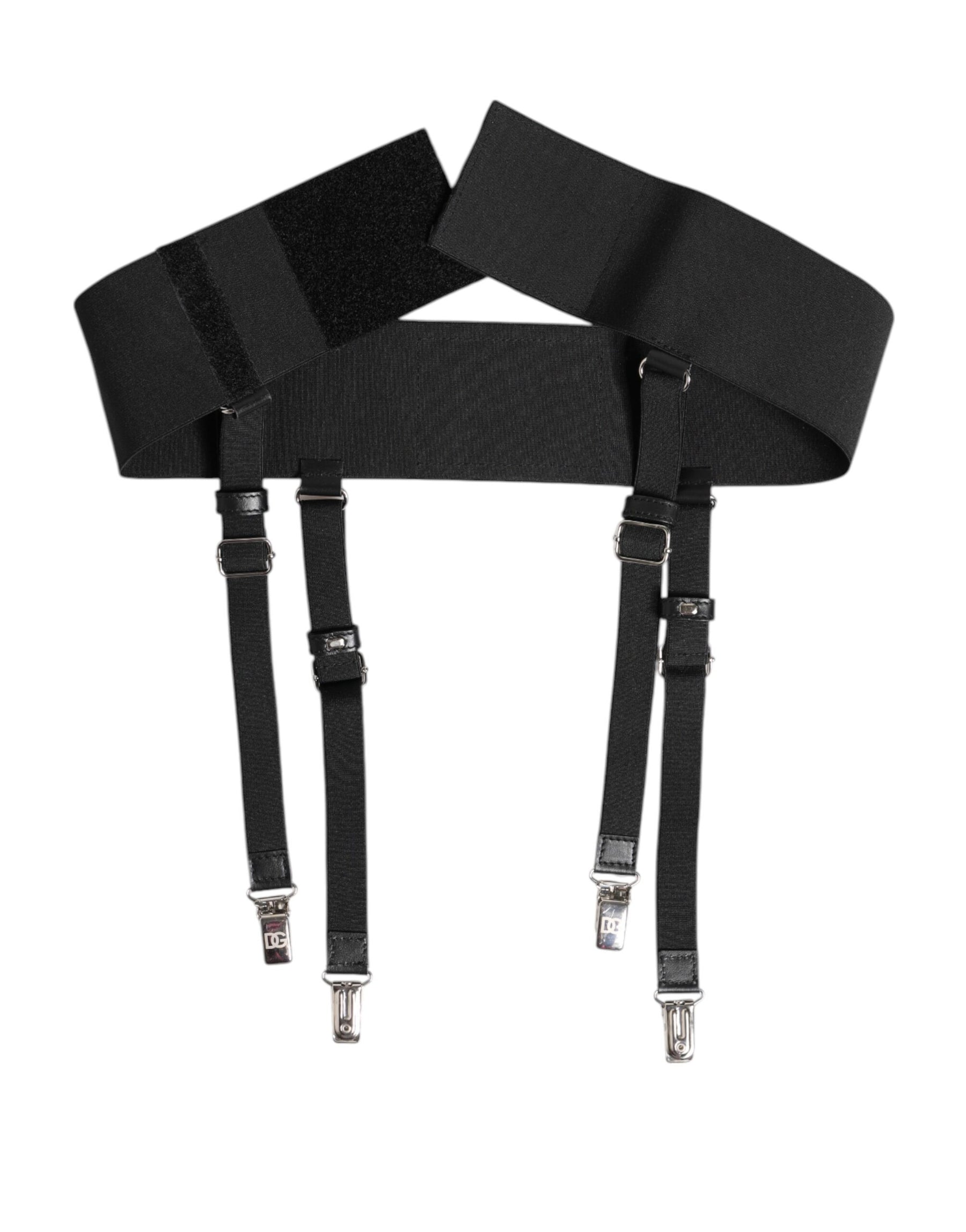 Dolce & Gabbana Black Leather Logo Wide Waist Belt Suspender | Regal Royce