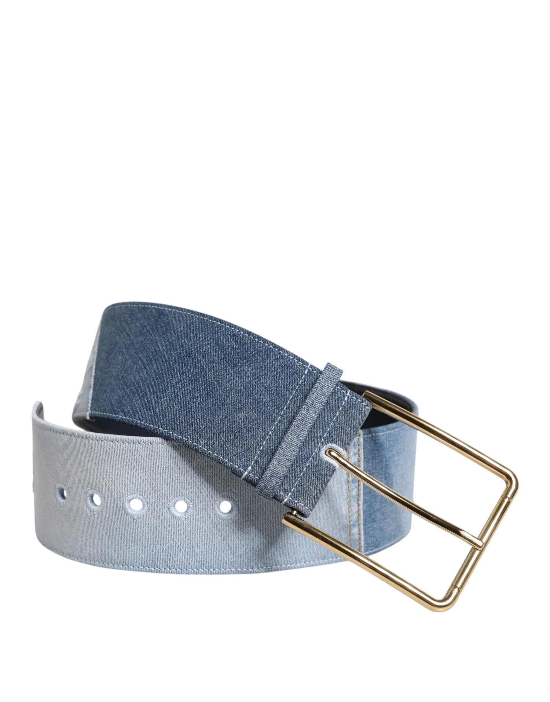 Dolce & Gabbana Two Tone Blue Denim Gold Metal Buckle Belt | Regal Royce