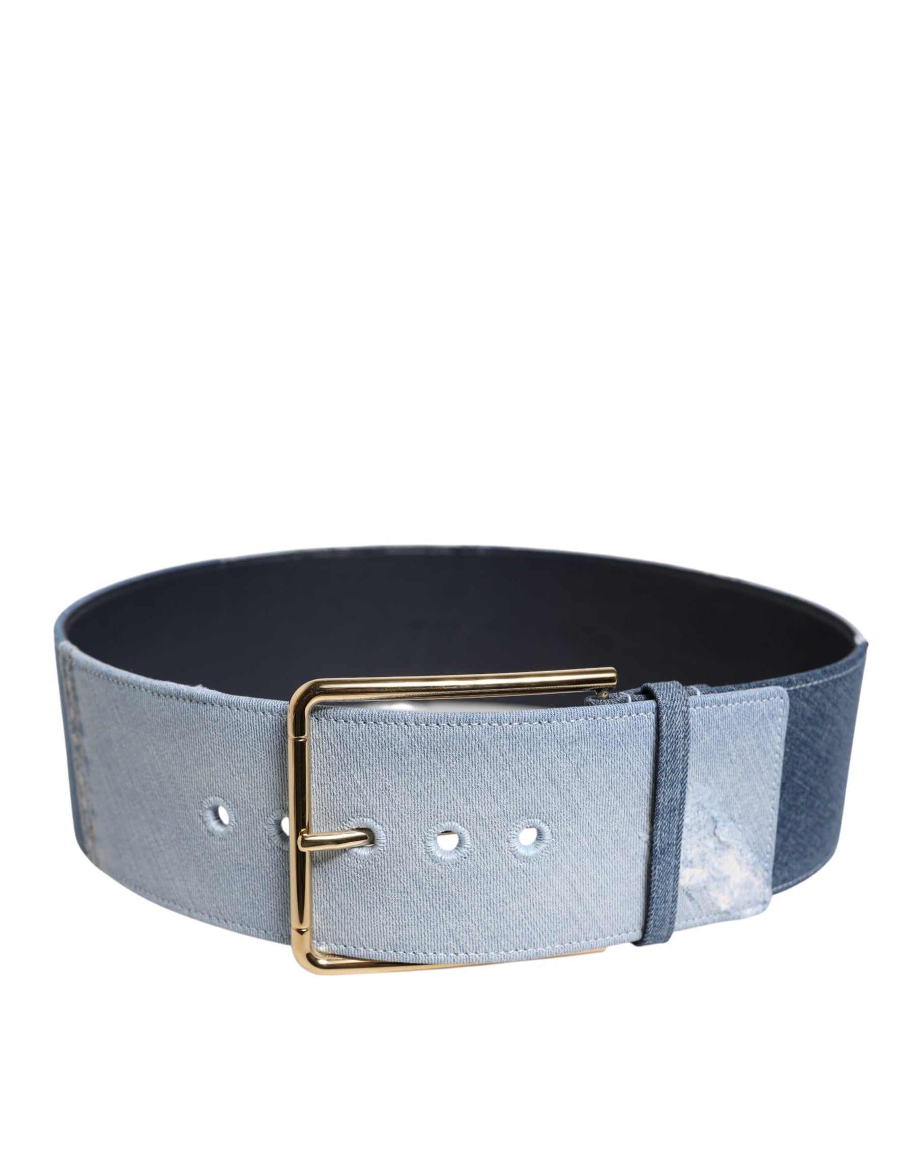 Dolce & Gabbana Two Tone Blue Denim Gold Metal Buckle Belt | Regal Royce