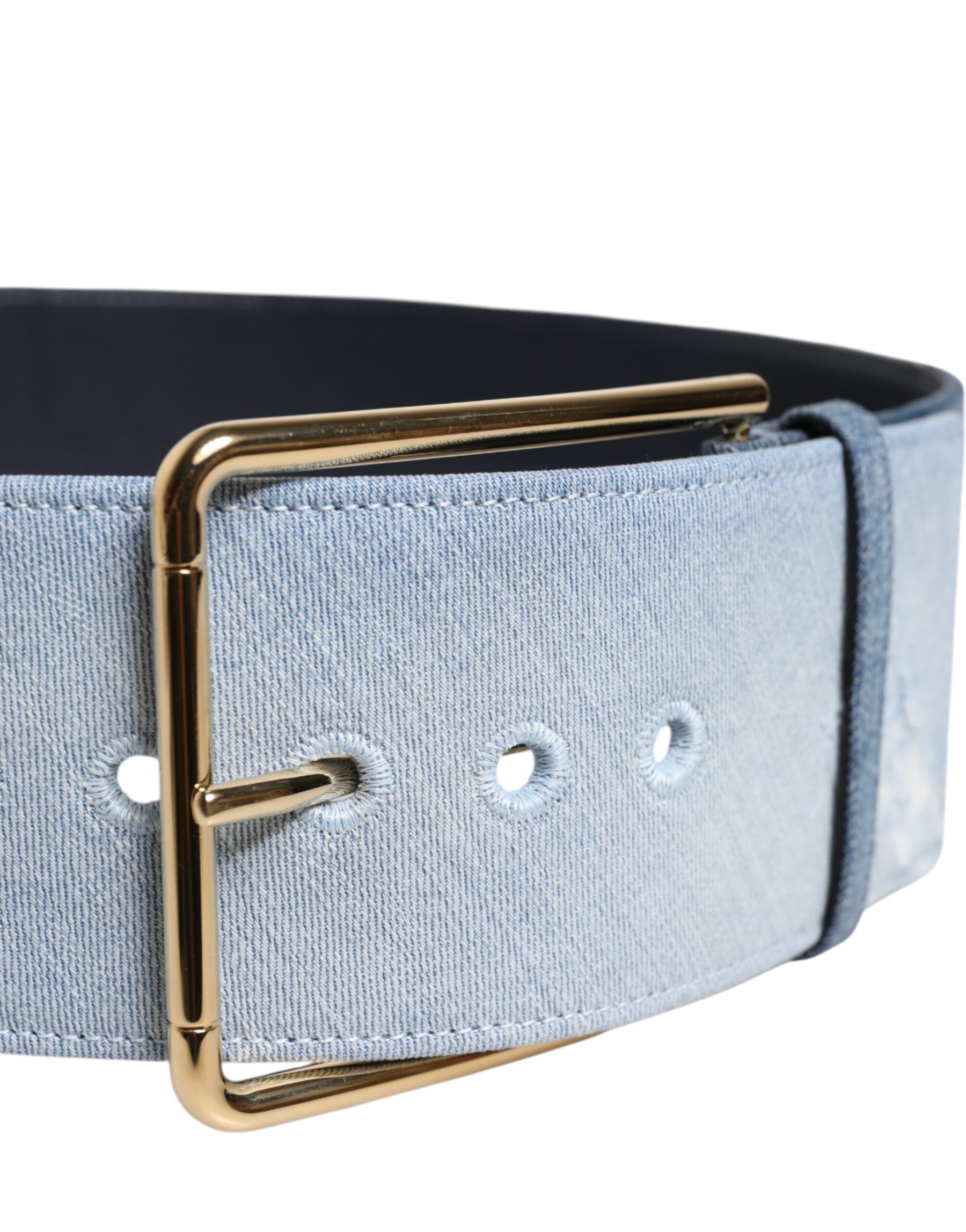 Dolce & Gabbana Two Tone Blue Denim Gold Metal Buckle Belt | Regal Royce