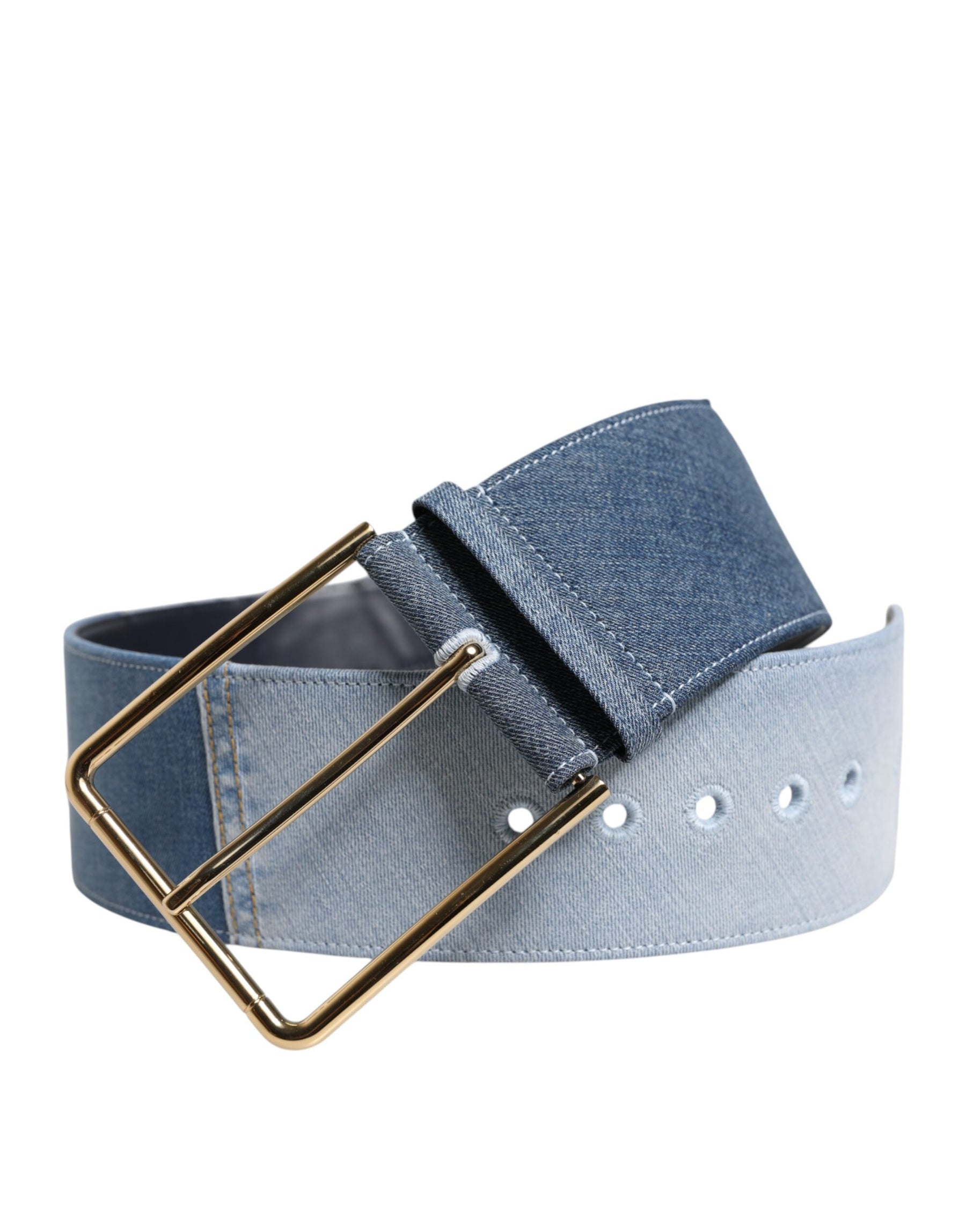 Dolce & Gabbana Two Tone Blue Denim Gold Metal Buckle Belt | Regal Royce
