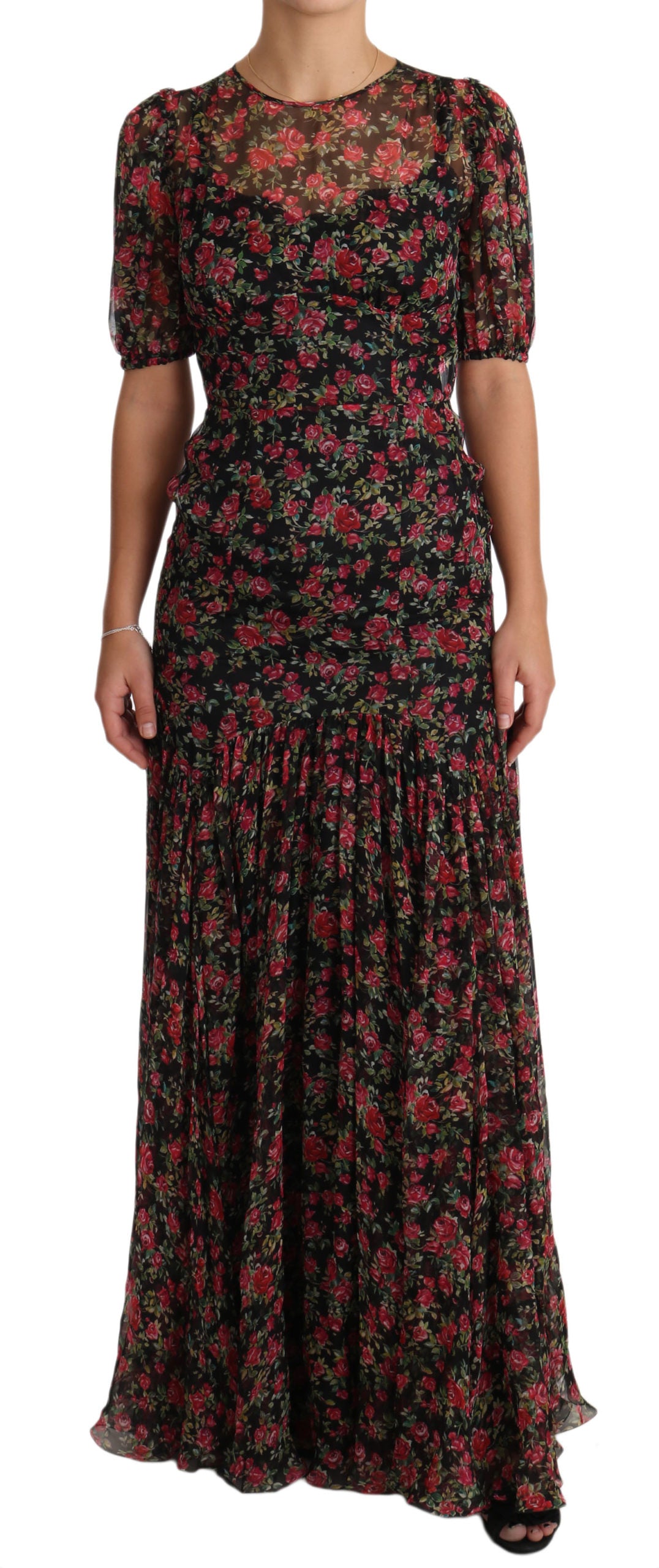 Dolce & Gabbana Black Floral Roses A-Line Shift Gown Dress | Regal Royce