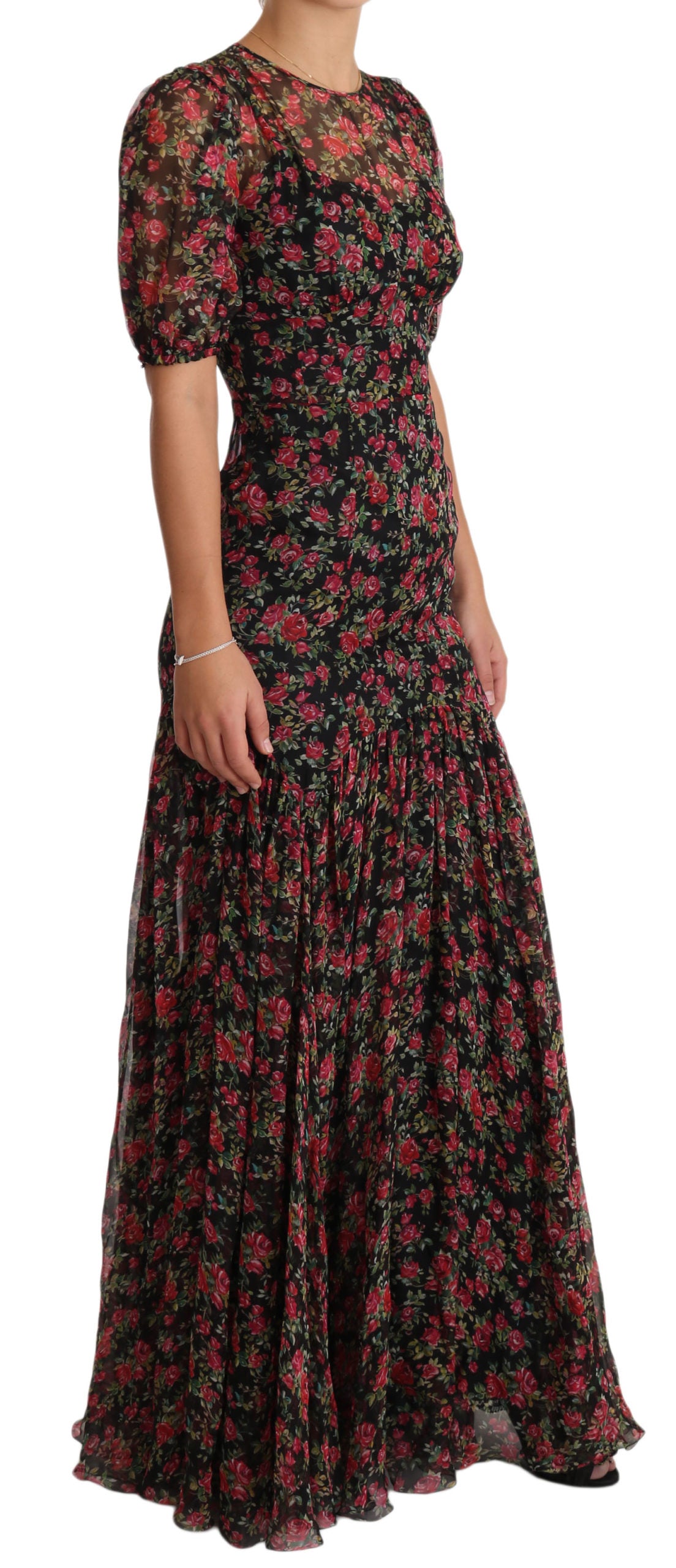 Dolce & Gabbana Black Floral Roses A-Line Shift Gown Dress | Regal Royce