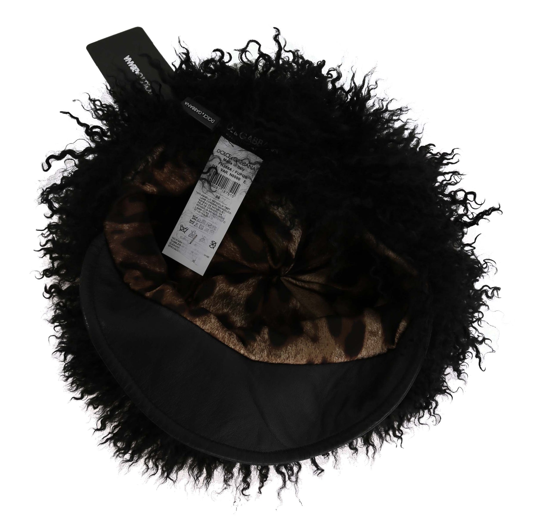 Dolce & Gabbana Black Tibet Lamb Fur Leather Gatsby Hat | Regal Royce