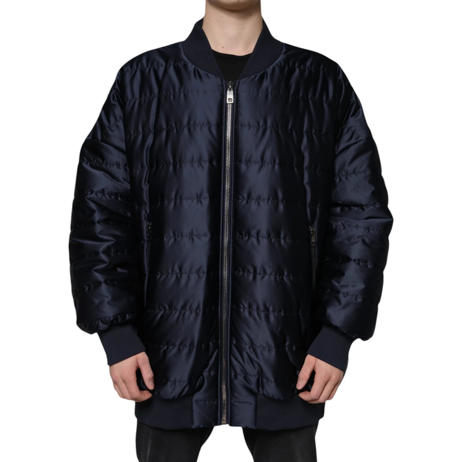 Dolce & Gabbana Dark Blue Quilted Full Zip Bomber Jacket | Regal Royce