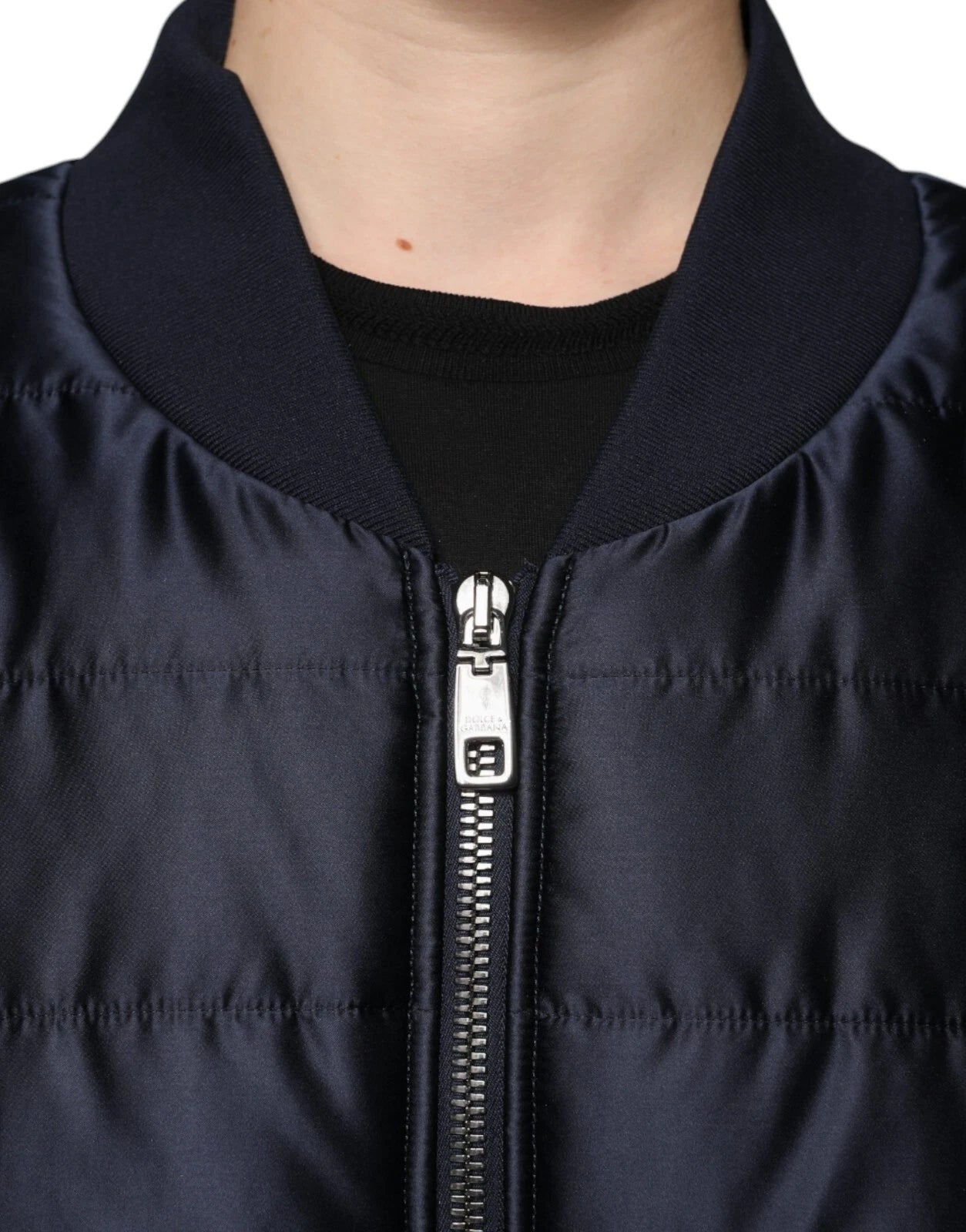 Dolce & Gabbana Dark Blue Quilted Full Zip Bomber Jacket | Regal Royce
