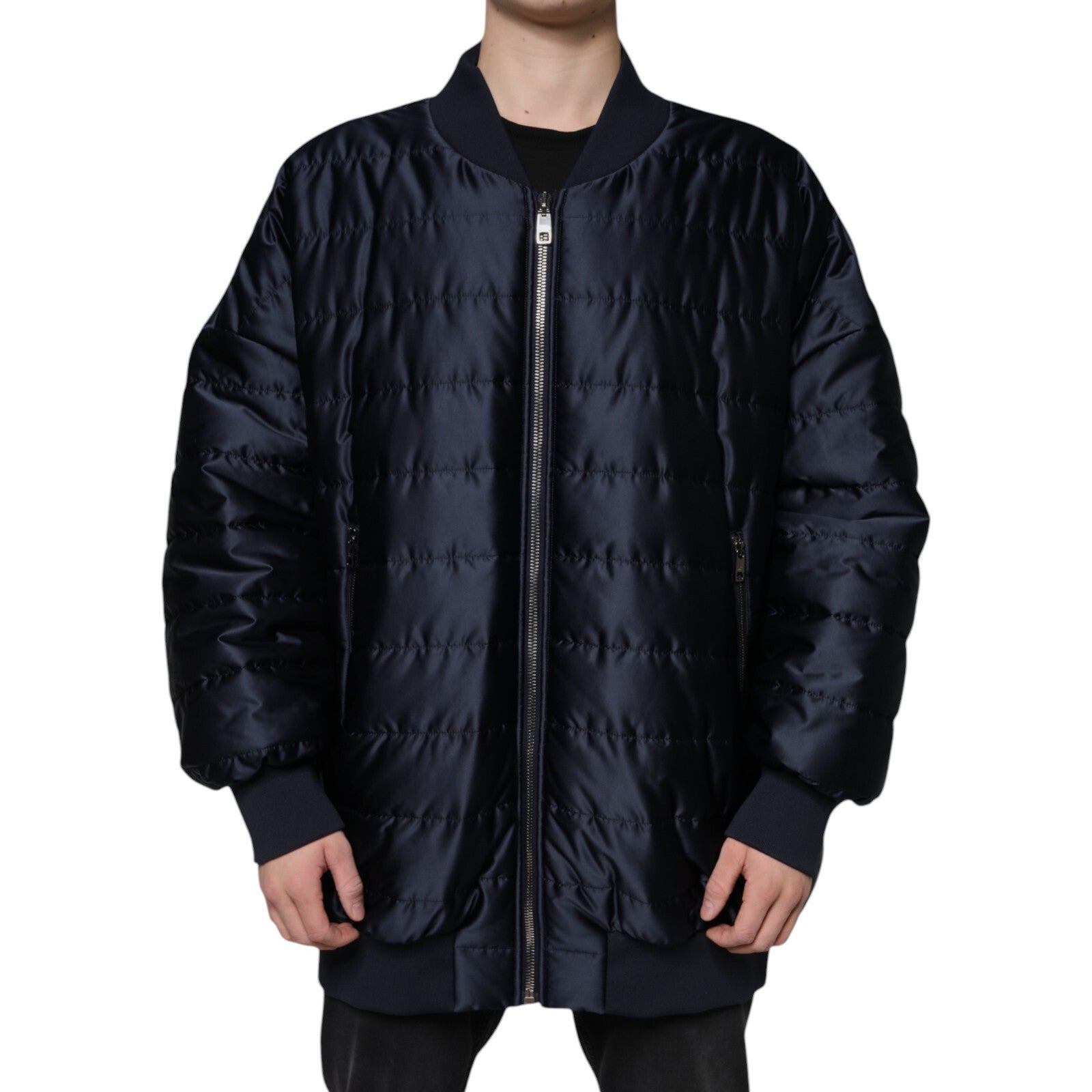Dolce & Gabbana Dark Blue Quilted Full Zip Bomber Jacket | Regal Royce