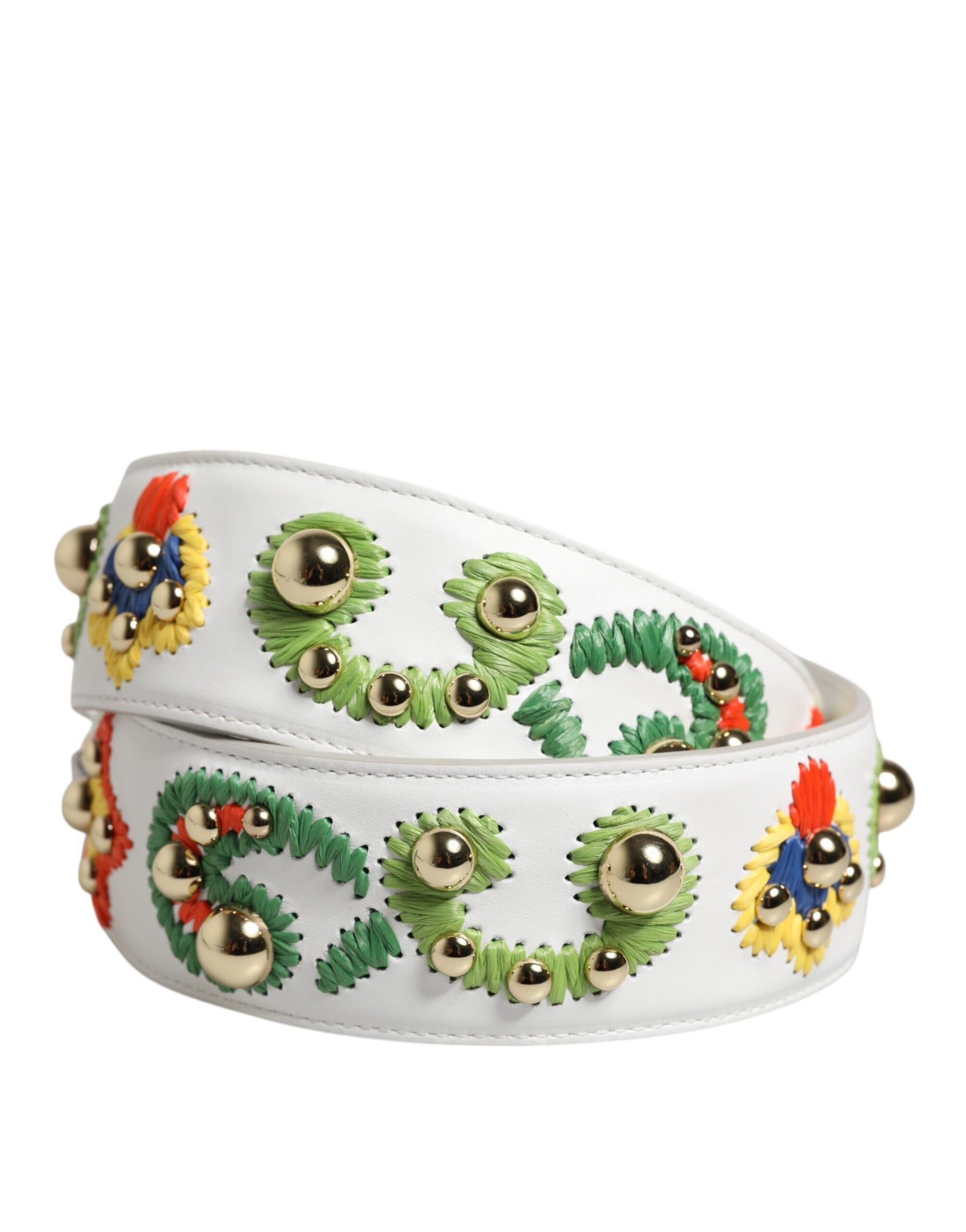 Dolce & Gabbana White Calfskin Raffia Embroidered Patchwork Shoulder Strap | Regal Royce