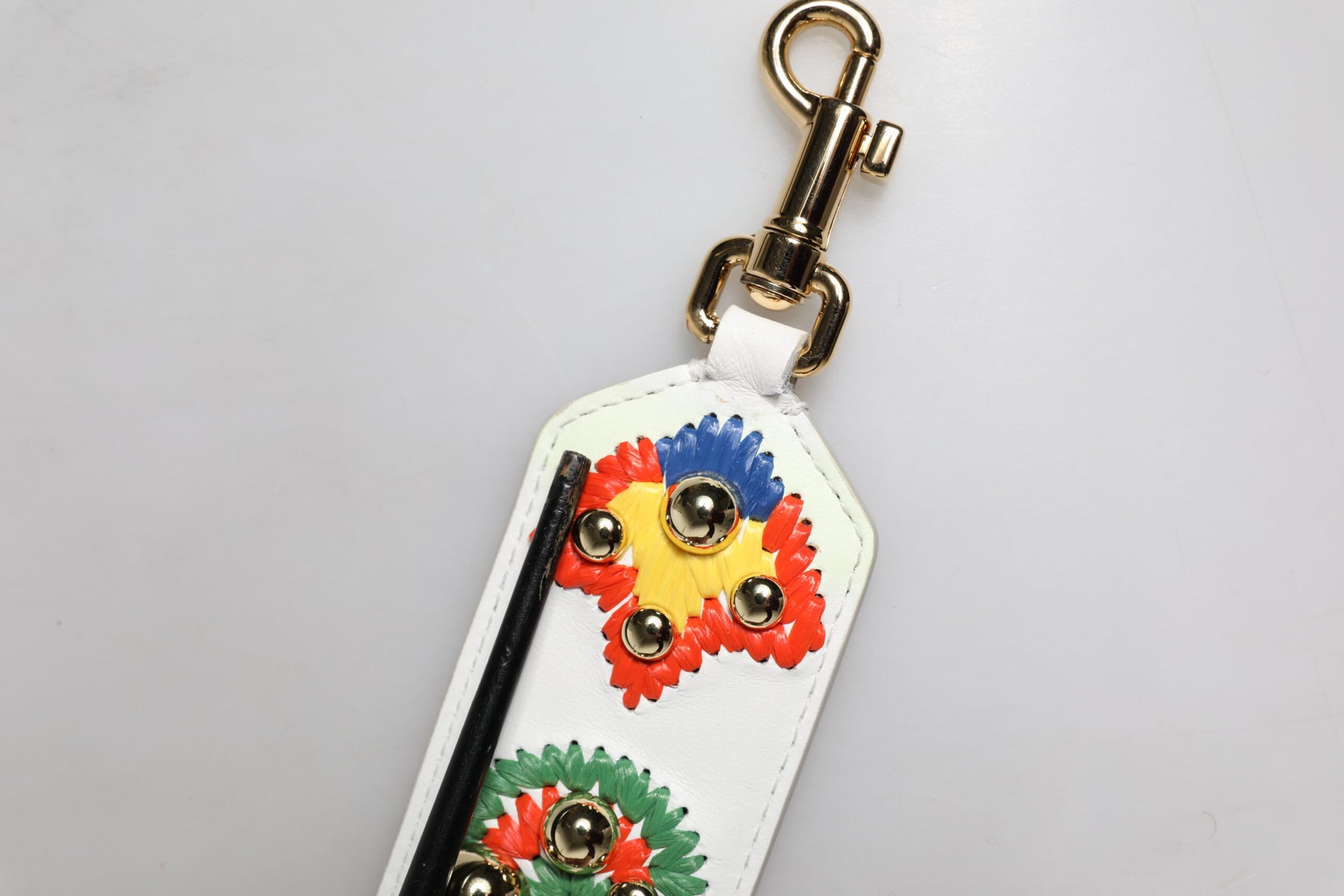 Dolce & Gabbana White Calfskin Raffia Embroidered Patchwork Shoulder Strap | Regal Royce