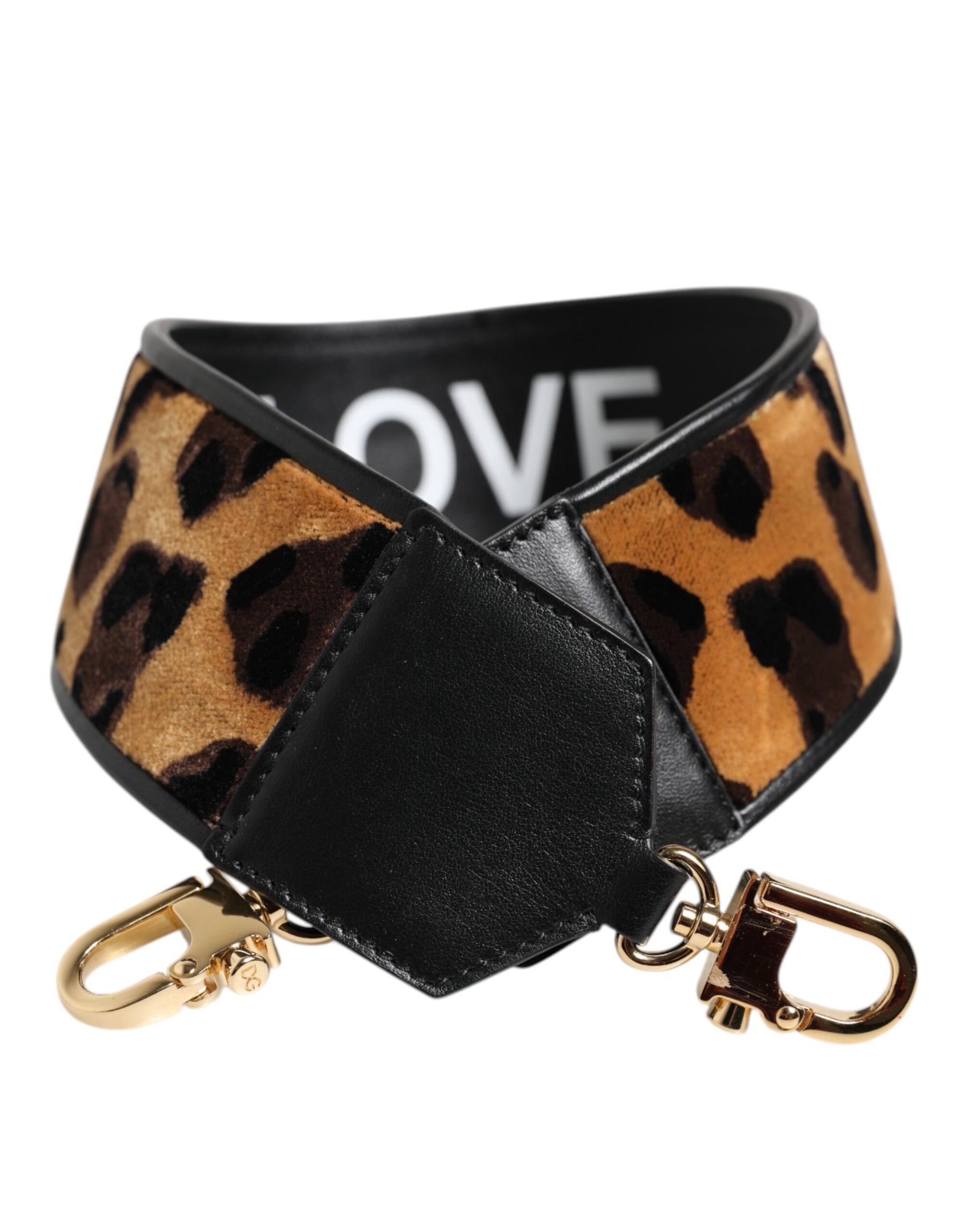 Dolce & Gabbana Black Leopard Print Reversible Bag Shoulder Strap | Regal Royce