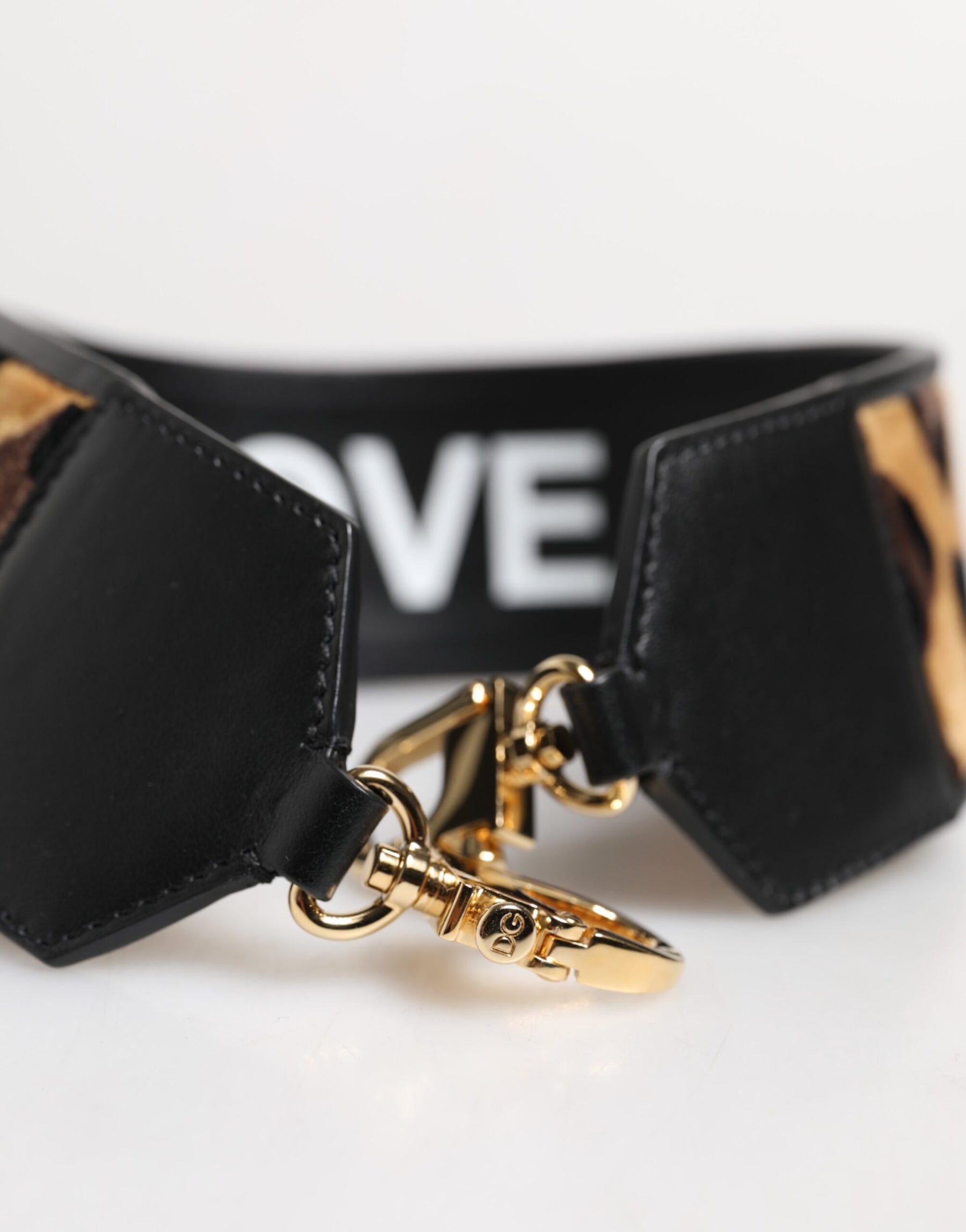 Dolce & Gabbana Black Leopard Print Reversible Bag Shoulder Strap | Regal Royce