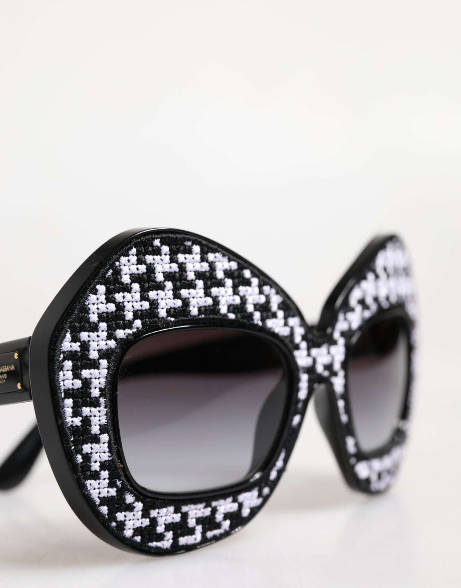 Dolce & Gabbana Black White PIED DE POULE Print Oversized Shades Sunglasses