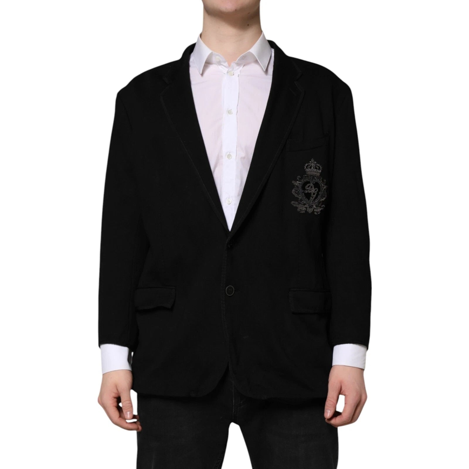 Dolce & Gabbana Black Viscose DG Crown Blazer Coat Jacket | Regal Royce