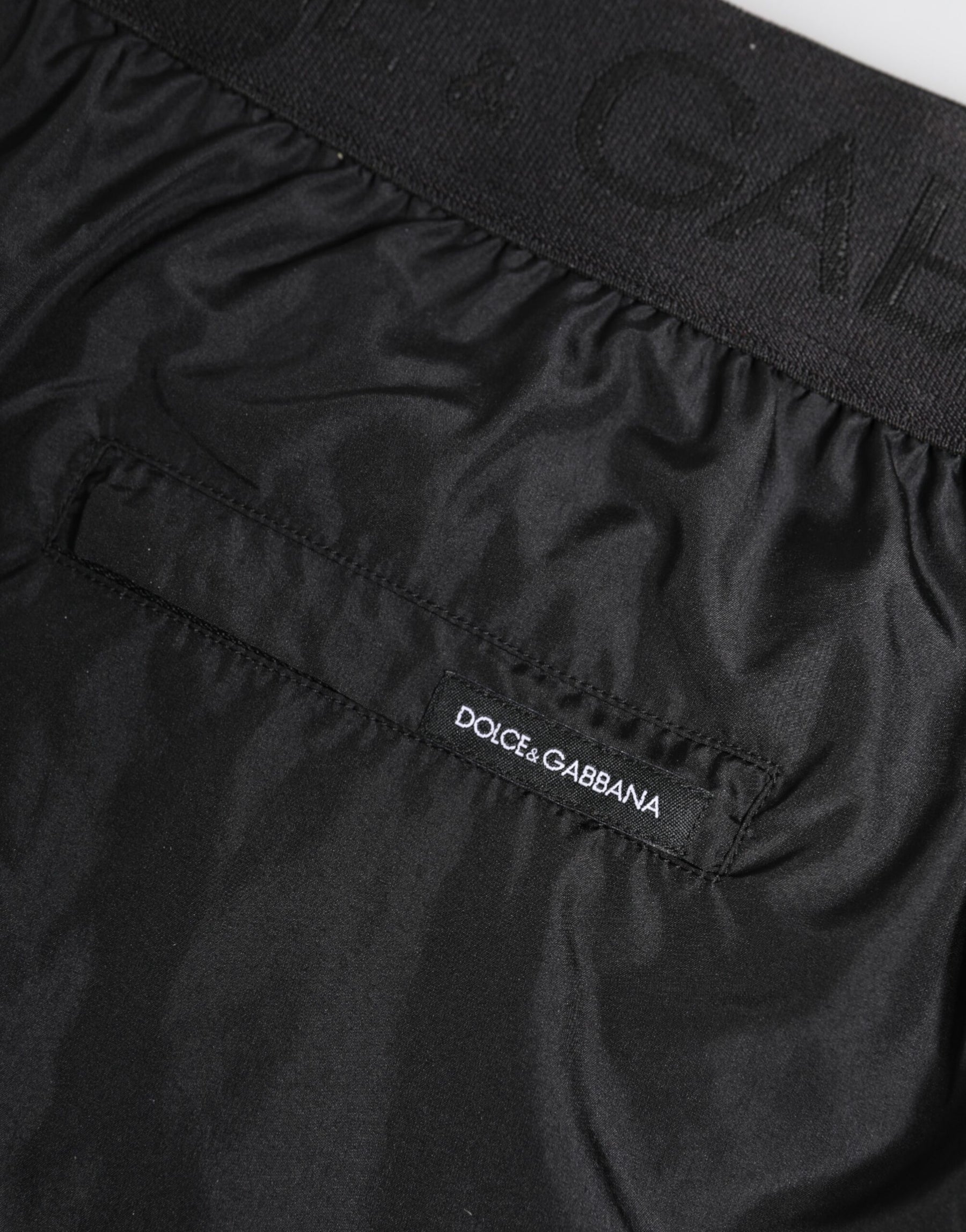 Dolce & Gabbana Black Logo Print Beachwear Men Shorts Swimwear | Regal Royce