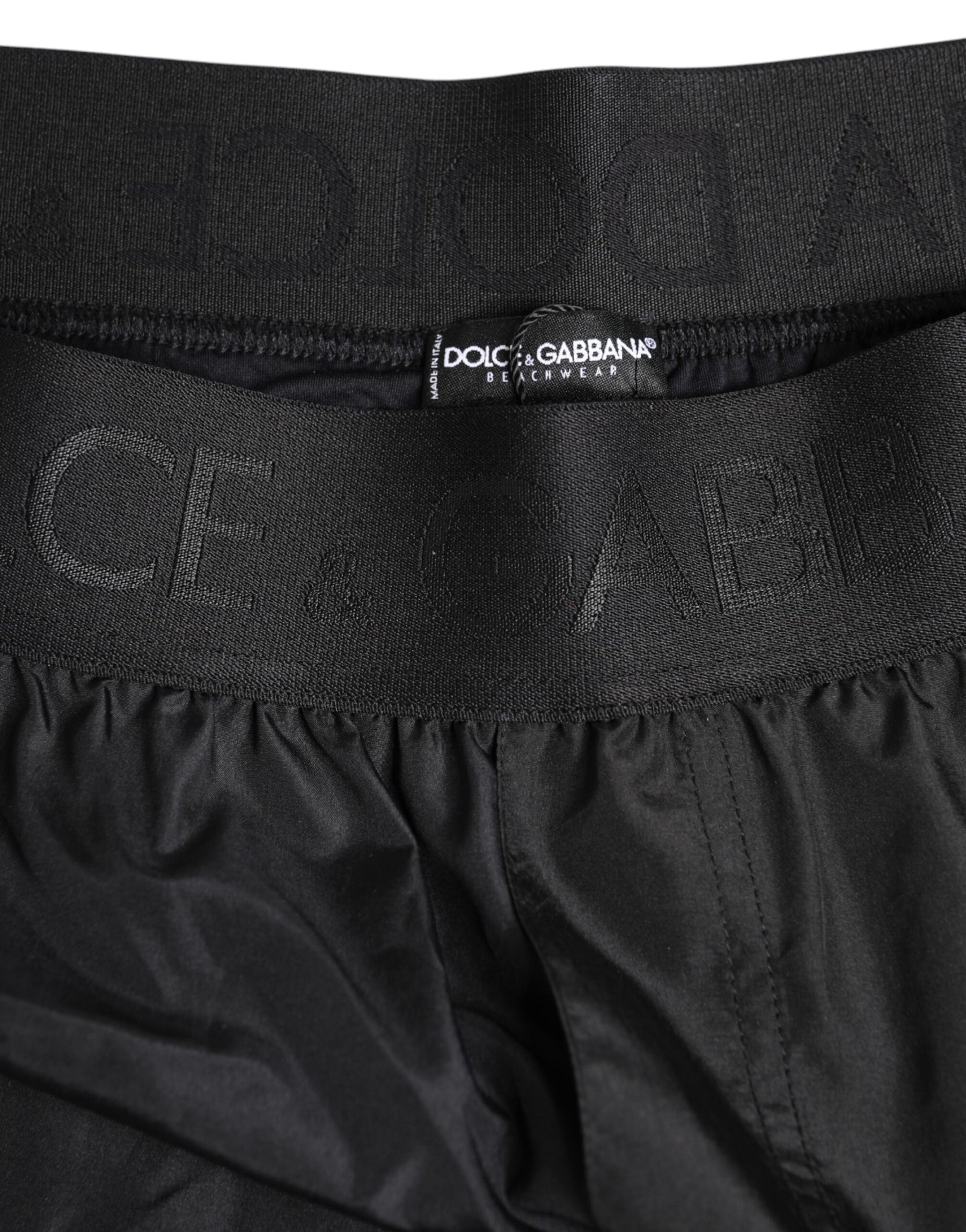 Dolce & Gabbana Black Logo Print Beachwear Men Shorts Swimwear | Regal Royce