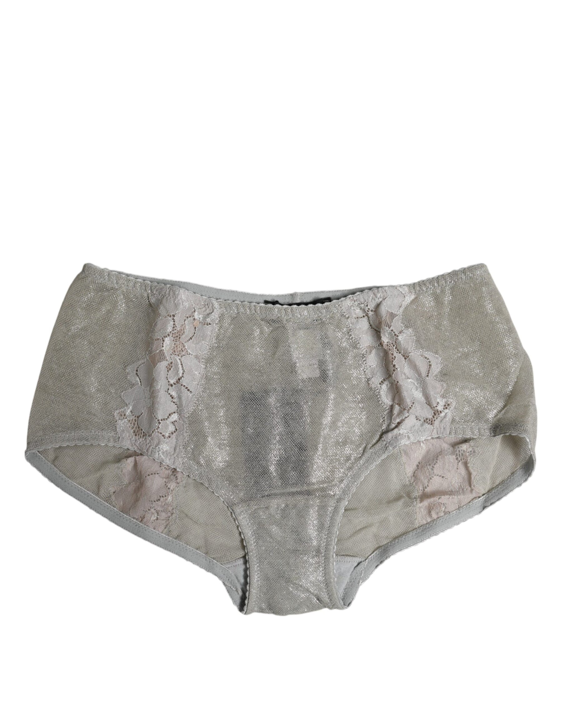 Dolce & Gabbana Gray Cotton Floral Lace High Waist Panty Underwear | Regal Royce