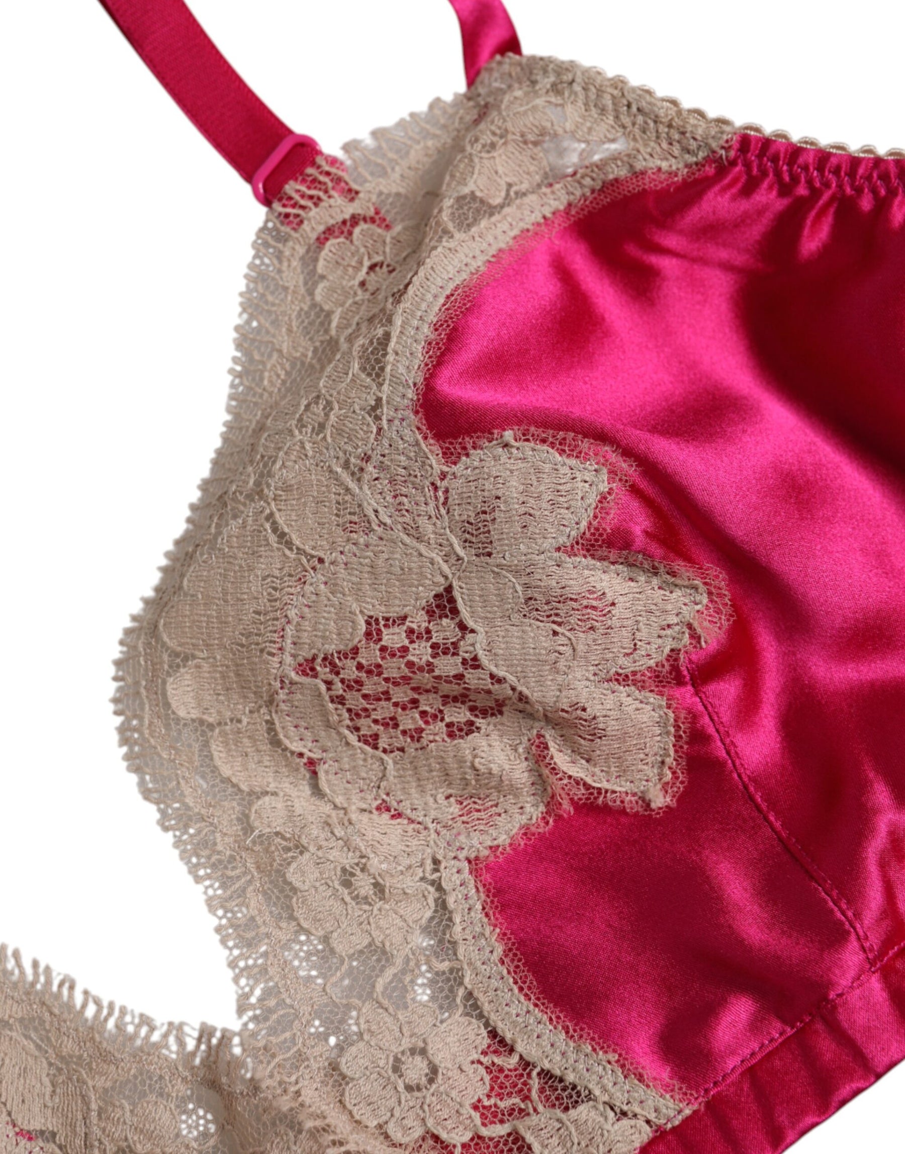 Dolce & Gabbana Magenta Floral Lace Silk Non Wire Bra Underwear | Regal Royce