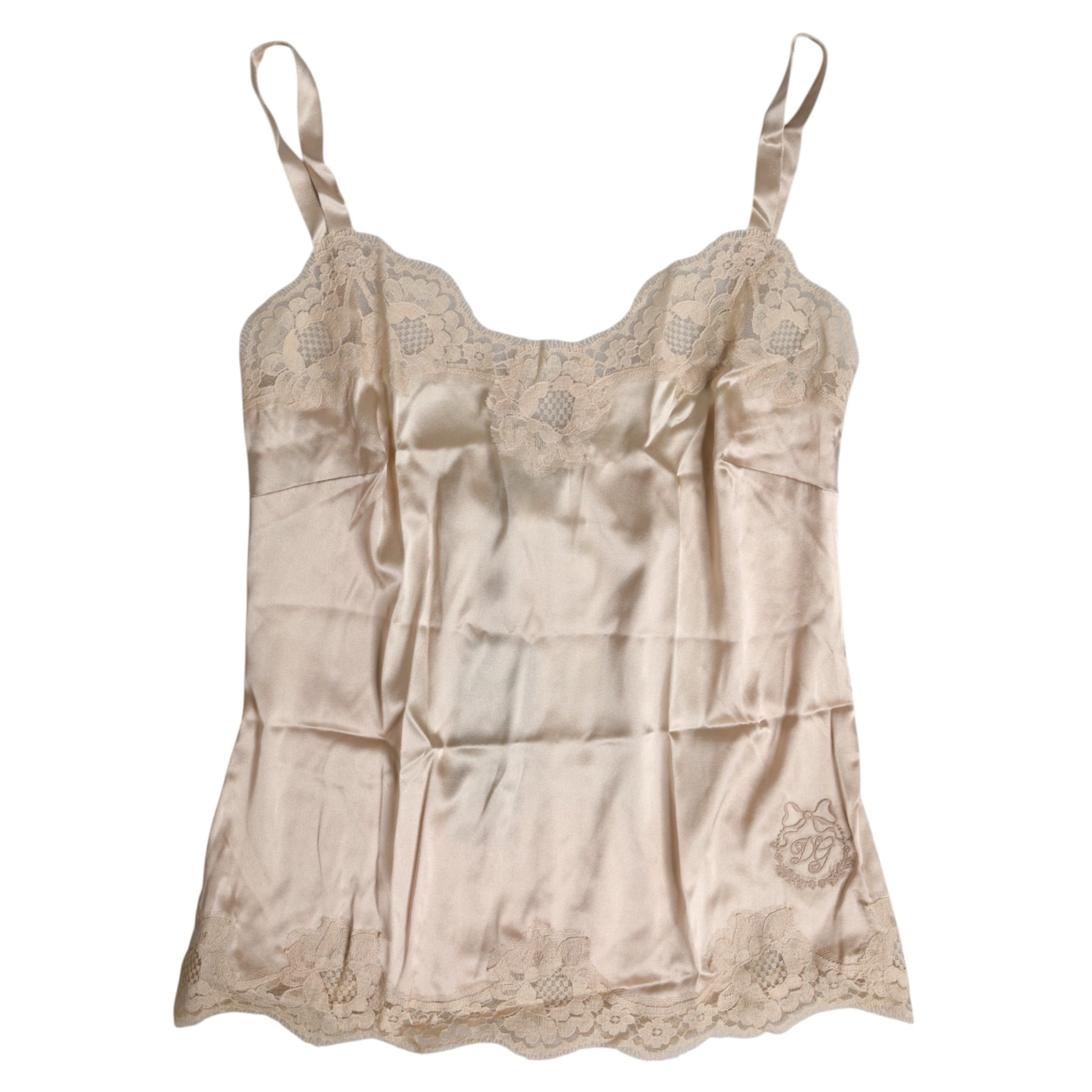 Dolce & Gabbana Beige Lace Silk Satin Tank Lingerie Underwear | Regal Royce