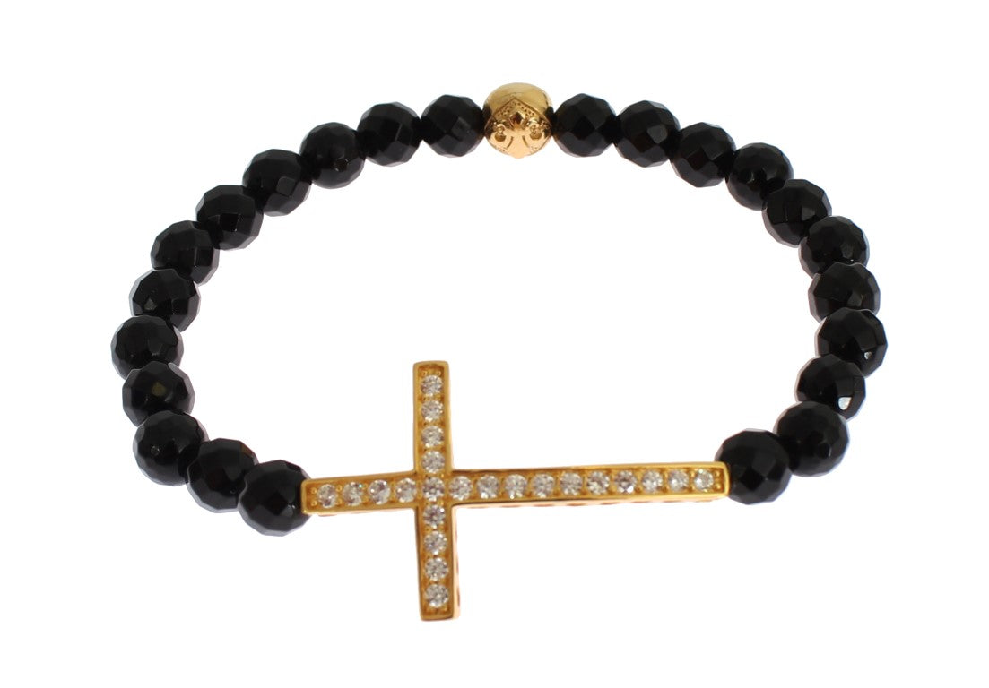 Nialaya Agate Stone Gold CZ Cross 925 Silver Bracelet | Regal Royce