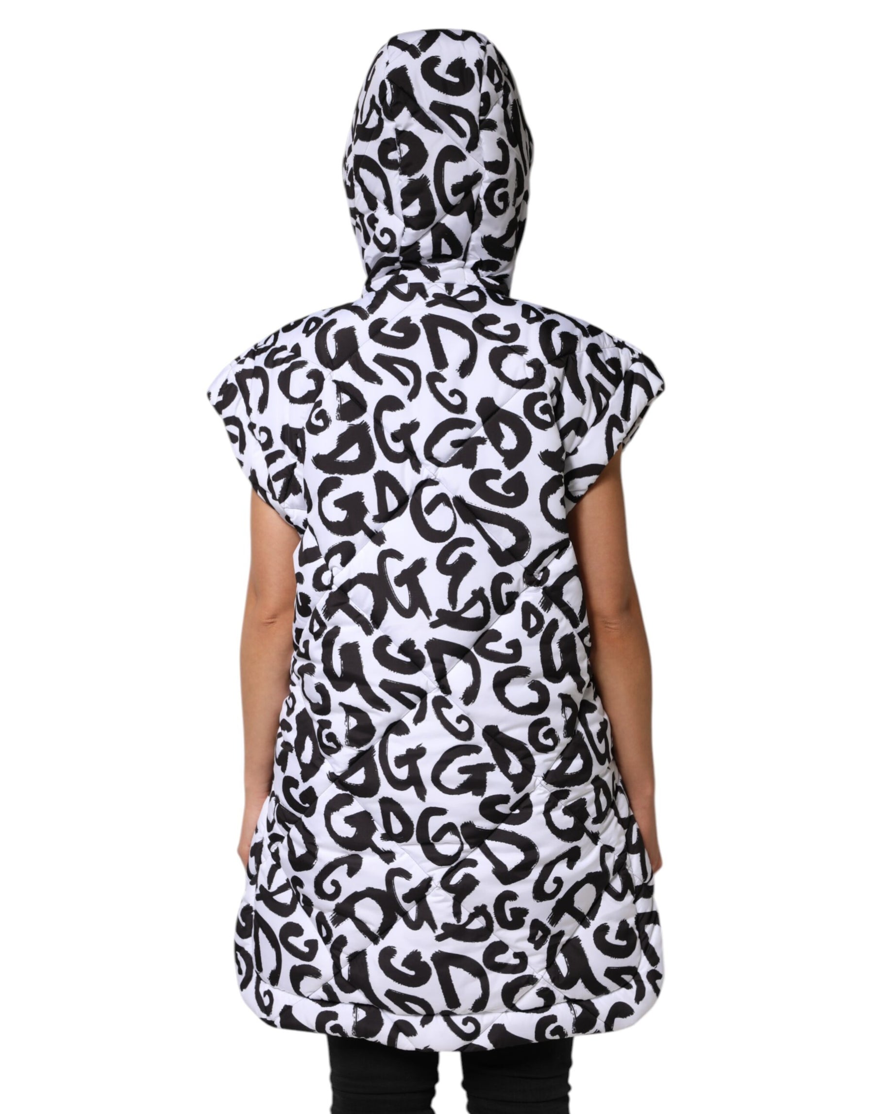 Dolce & Gabbana White DG Mania Hooded Sleeveless Puffer Jacket | Regal Royce