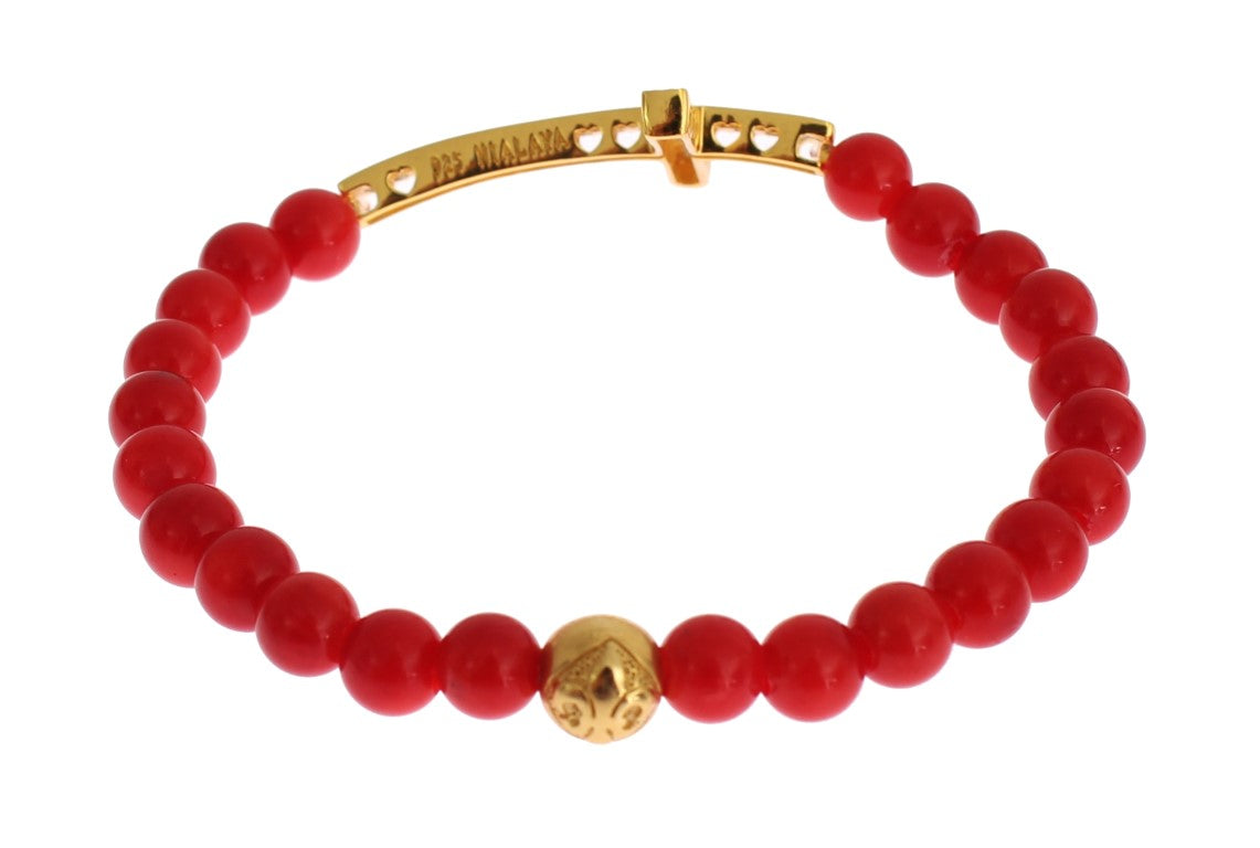 Nialaya Red Coral Gold CZ Cross 925 Silver Bracelet | Regal Royce