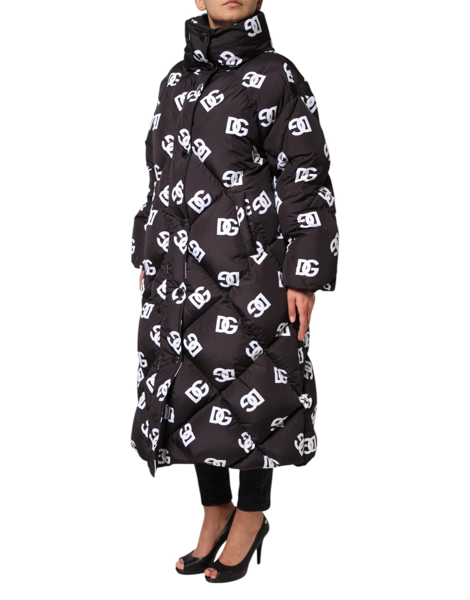 Dolce & Gabbana Black DG Mania Puffer Quilted Long Coat Jacket | Regal Royce