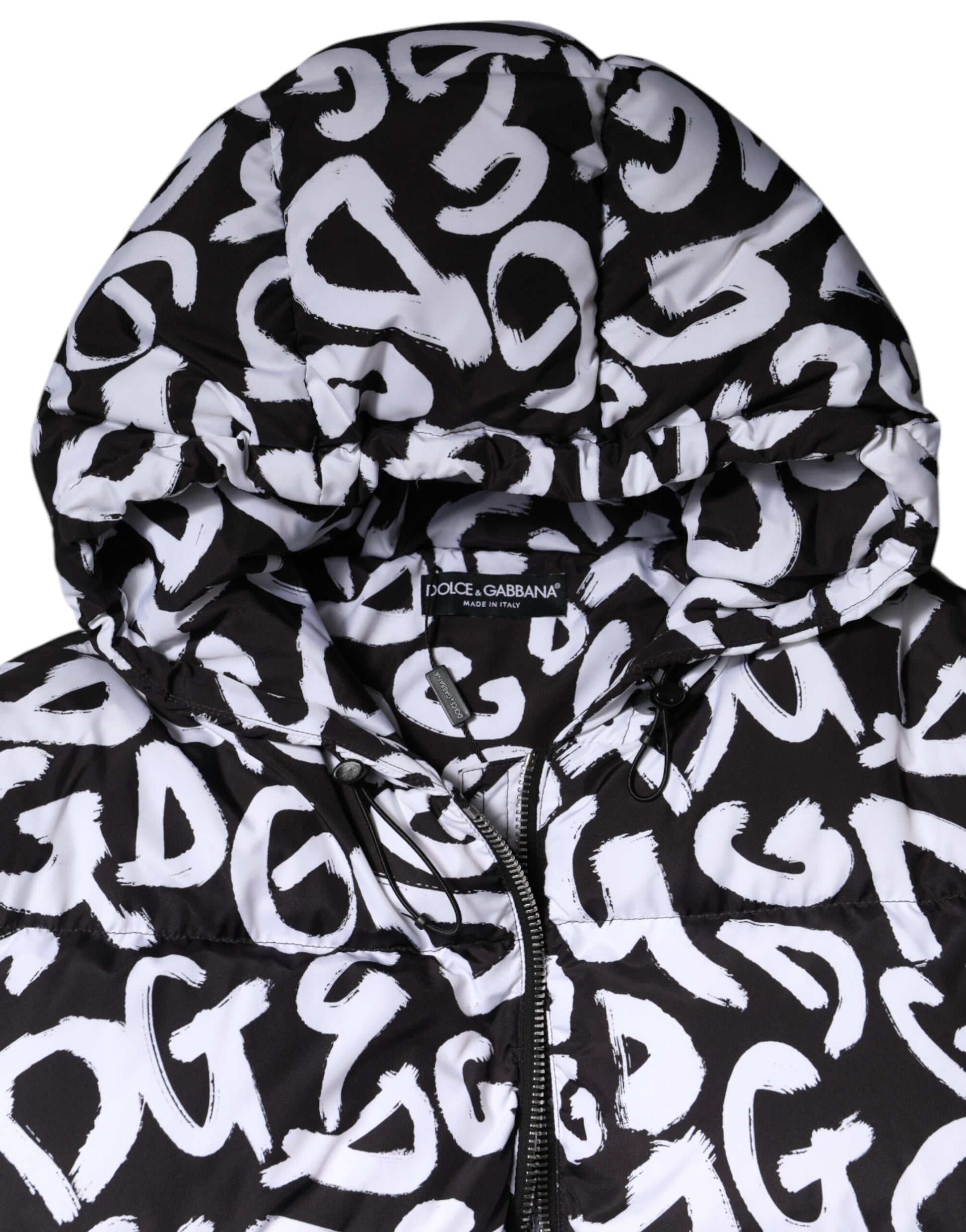 Dolce & Gabbana Black White DG Mania Hooded Long Coat Jacket