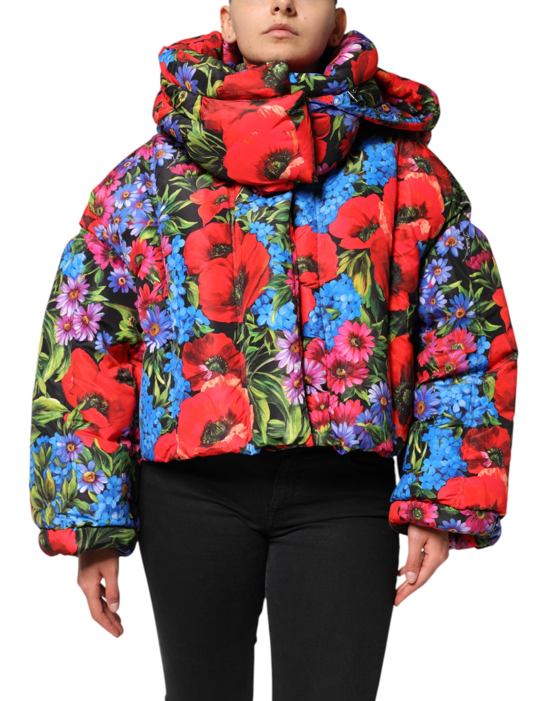 Dolce & Gabbana Multicolor Floral Hooded Puffer Coat Jacket | Regal Royce