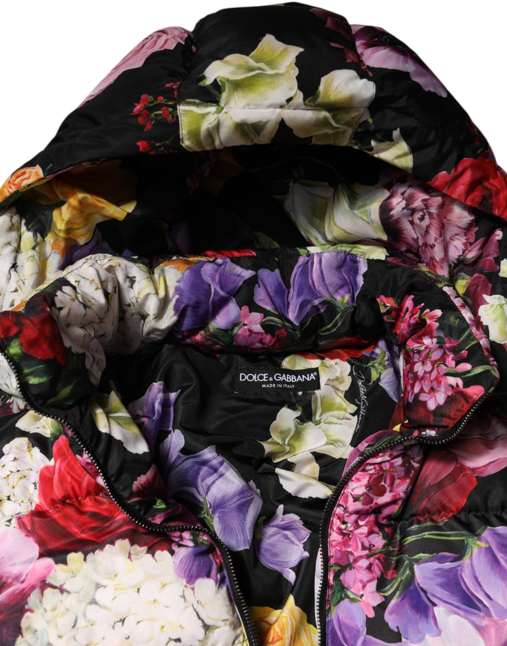 Dolce & Gabbana Multicolor Floral Hooded Puffer Quilted Jacket