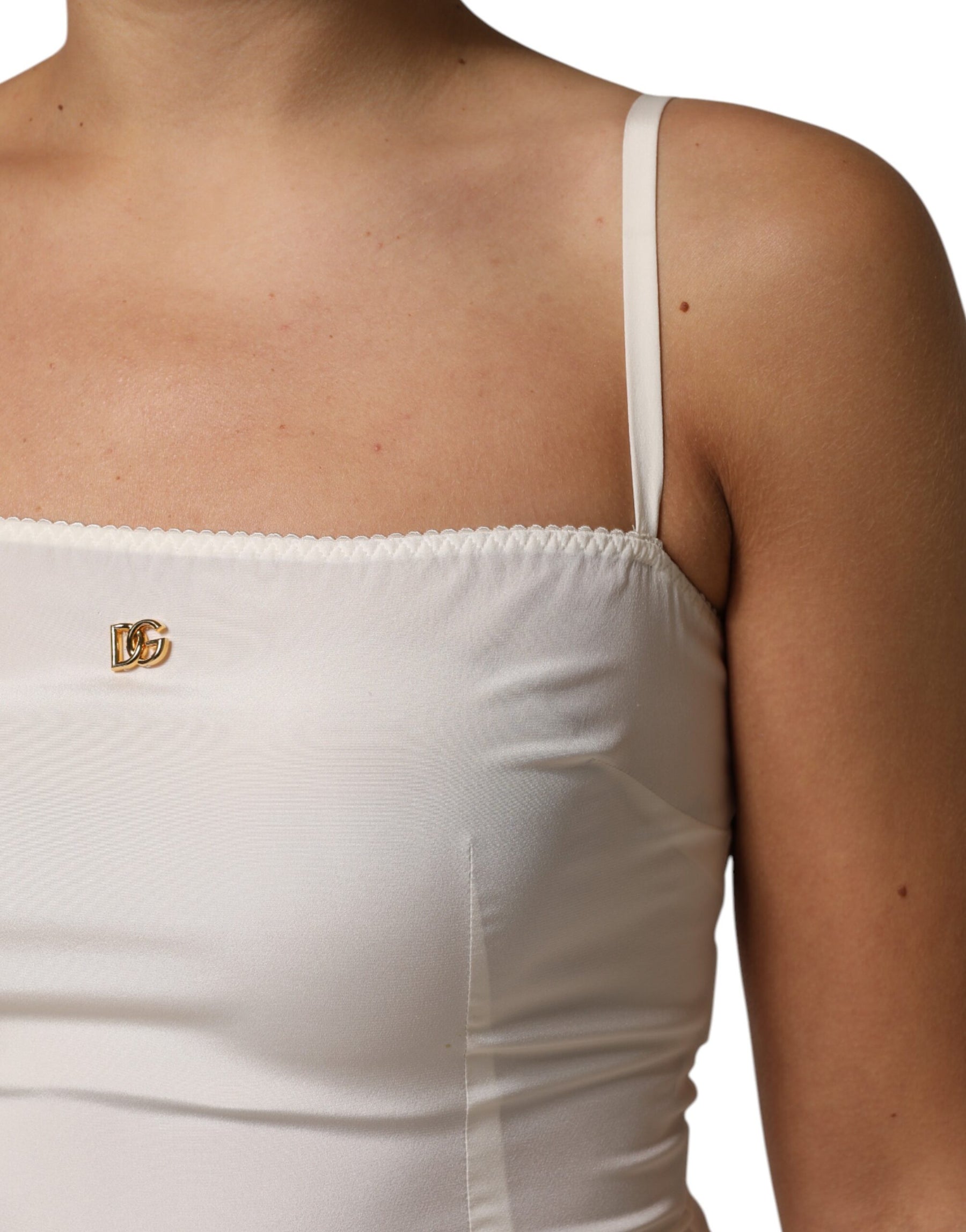 Dolce & Gabbana White Full Slip DG Logo Silk Dress Sleepwear | Regal Royce