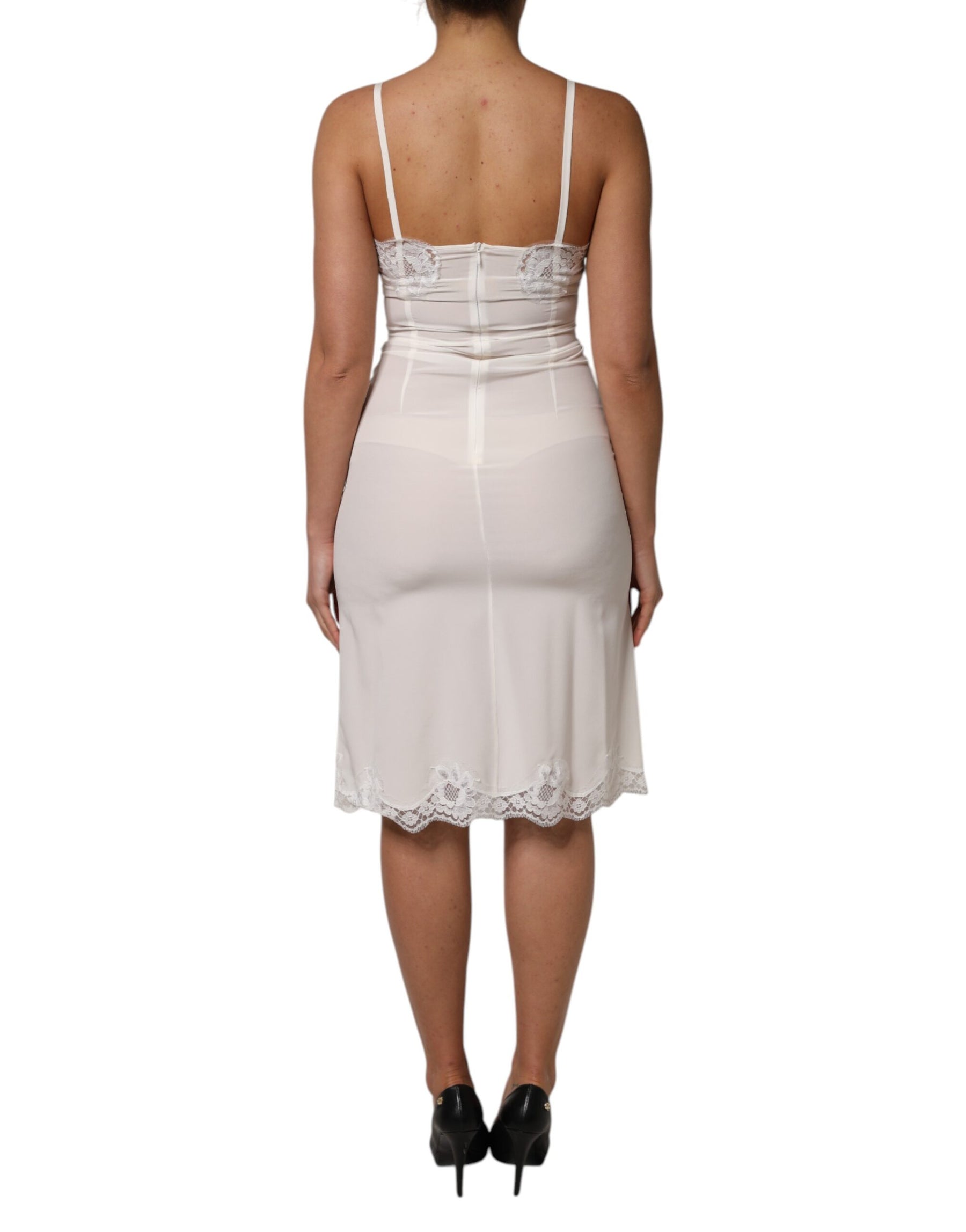 Dolce & Gabbana White Lace Gold DG Logo Silk Dress Sleepwear | Regal Royce