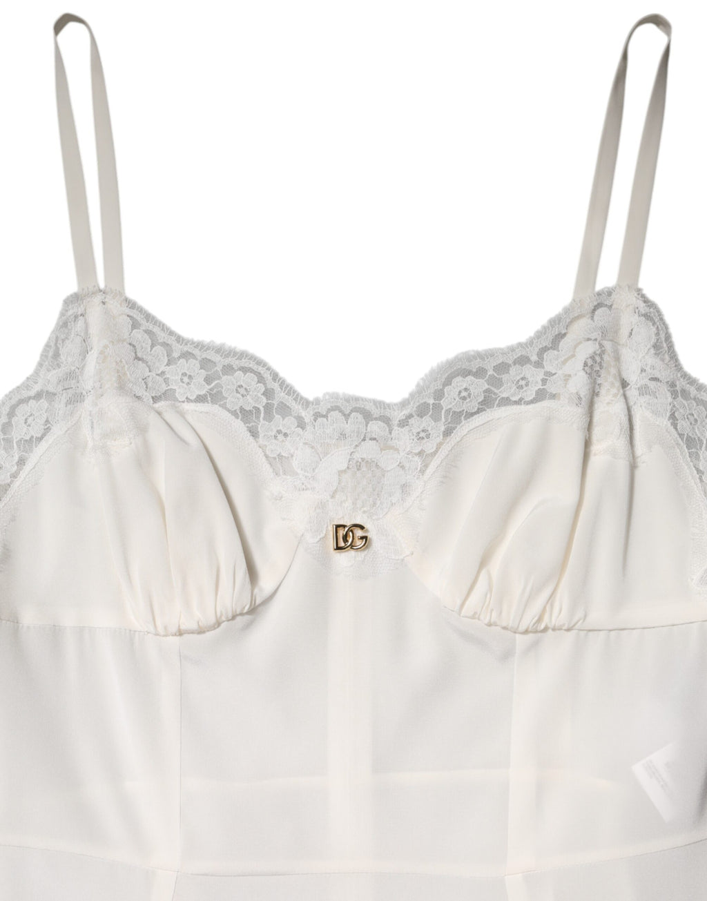 Dolce & Gabbana White Lace DG Logo Silk Dress Sleepwear
