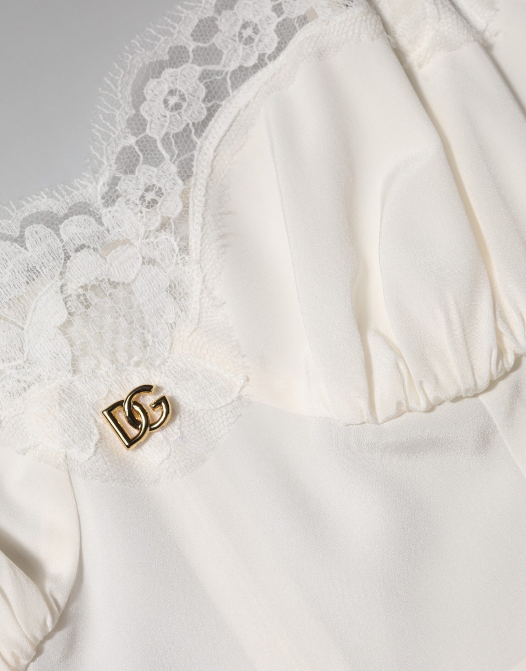 Dolce & Gabbana White Lace DG Logo Silk Dress Sleepwear | Regal Royce