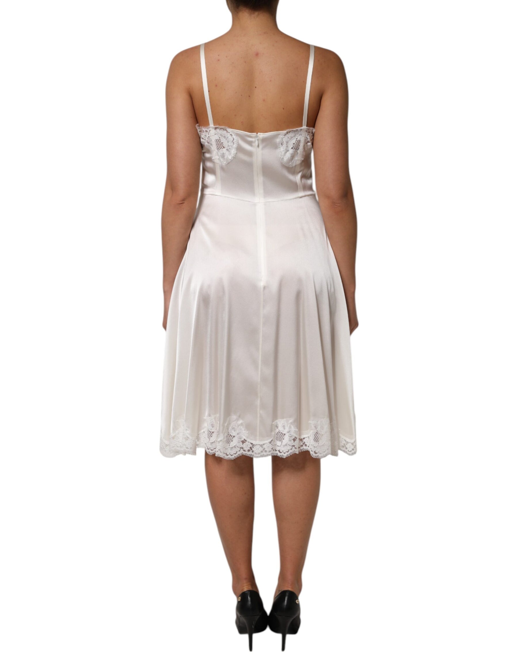 Dolce & Gabbana White Lace DG Logo Silk Dress Sleepwear | Regal Royce