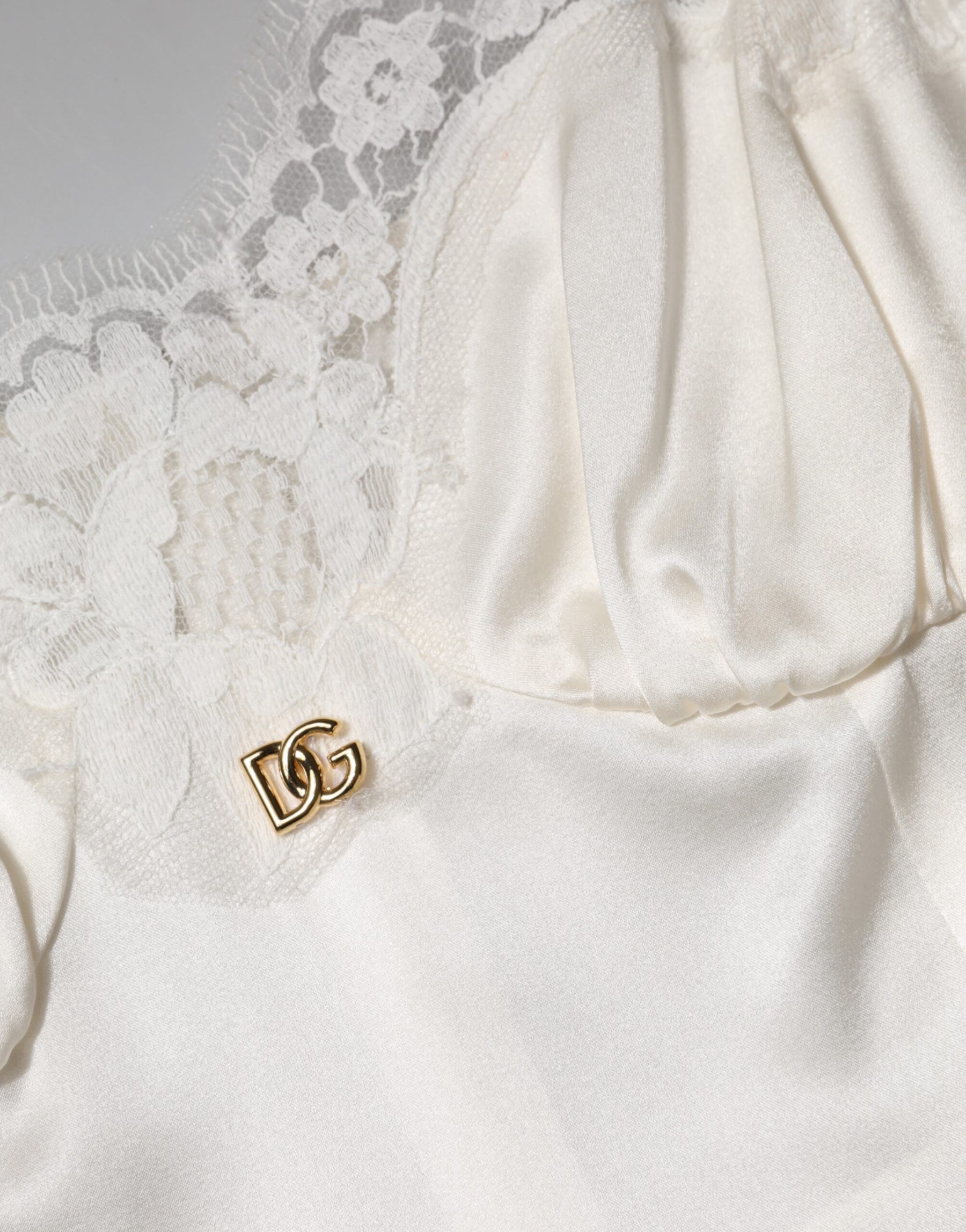 Dolce & Gabbana White Lace DG Logo Silk Dress Sleepwear | Regal Royce