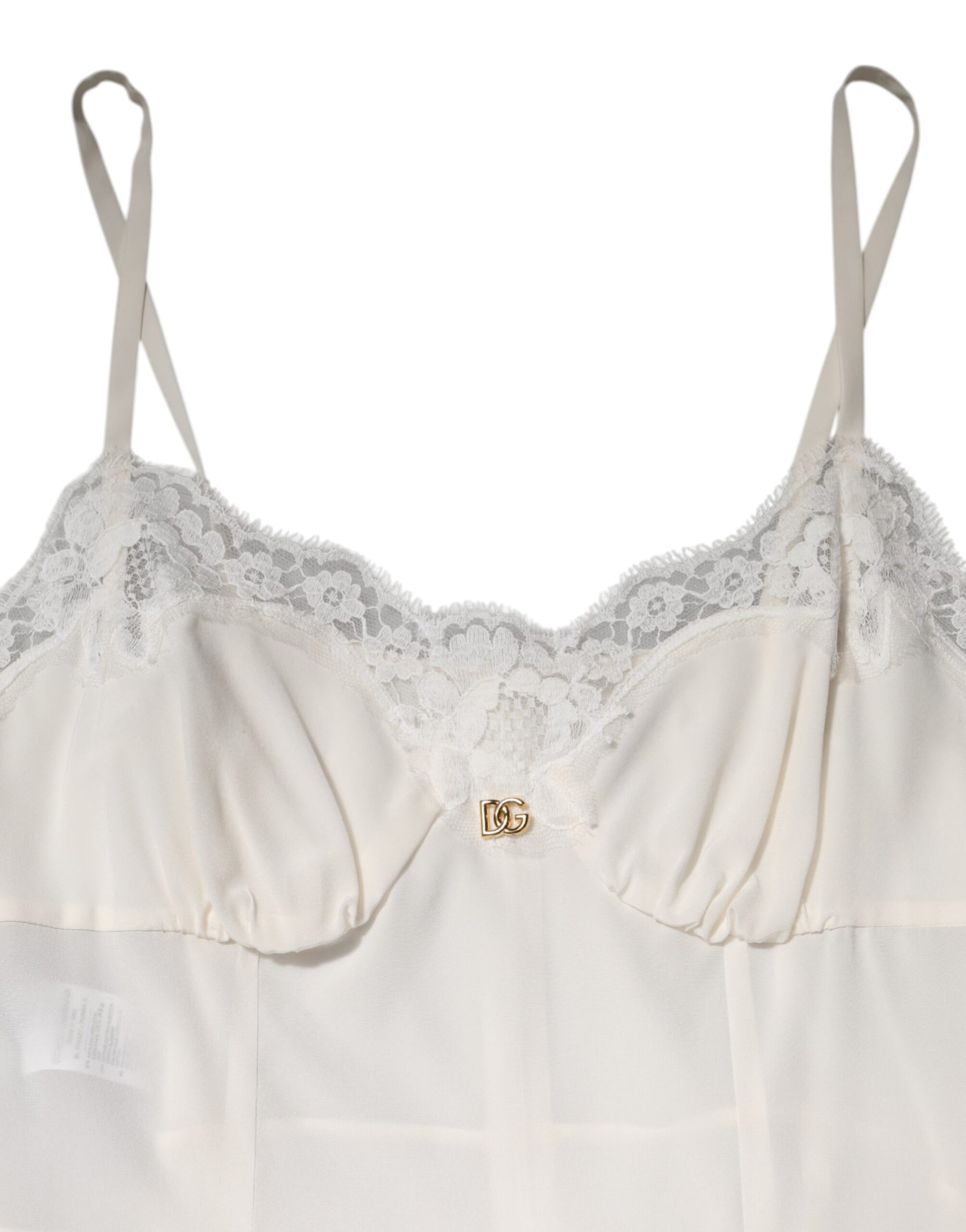 Dolce & Gabbana White Lace Gold DG Logo Silk Dress Sleepwear | Regal Royce