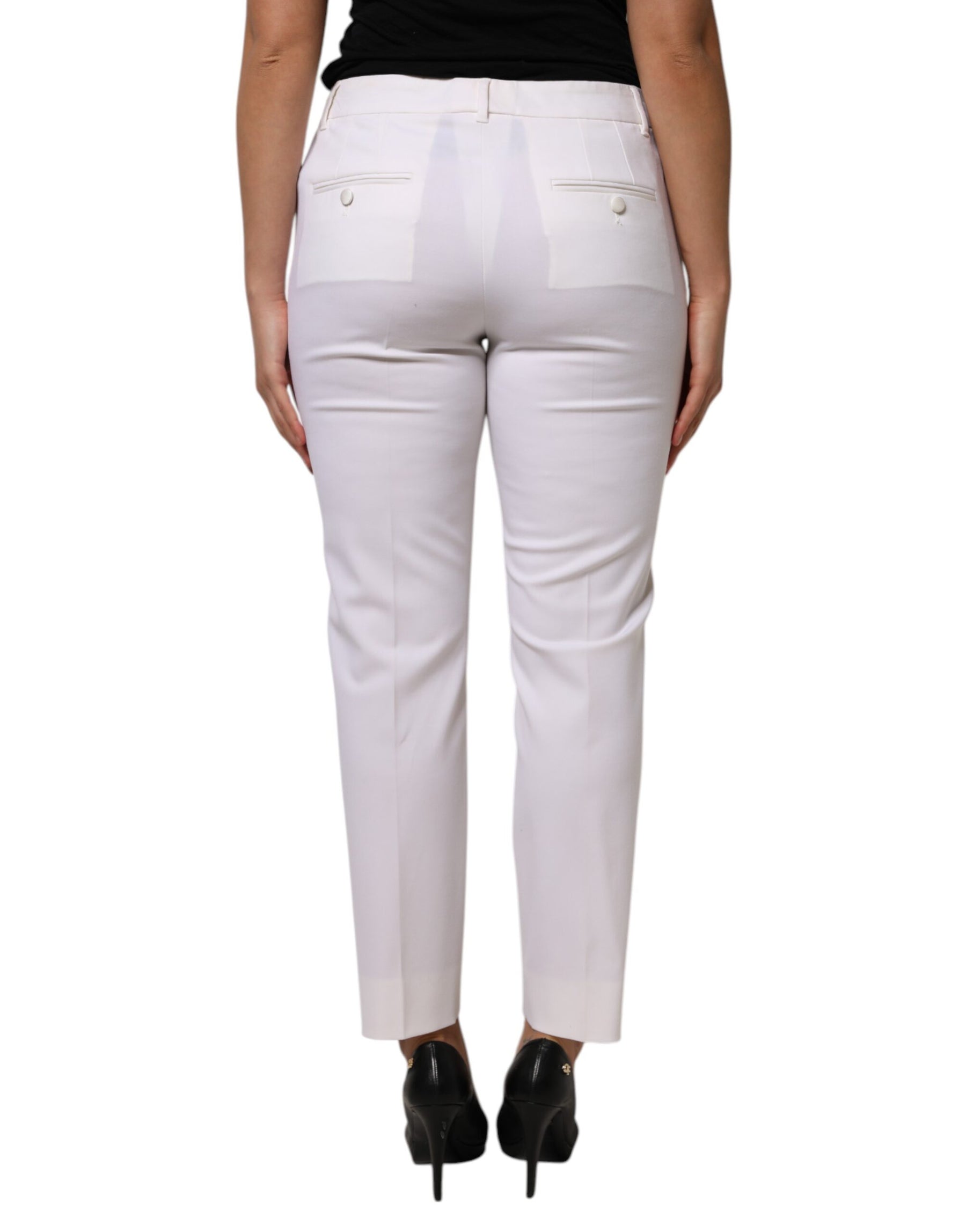 Dolce & Gabbana White Wool Mid Waist Tapered Pants | Regal Royce