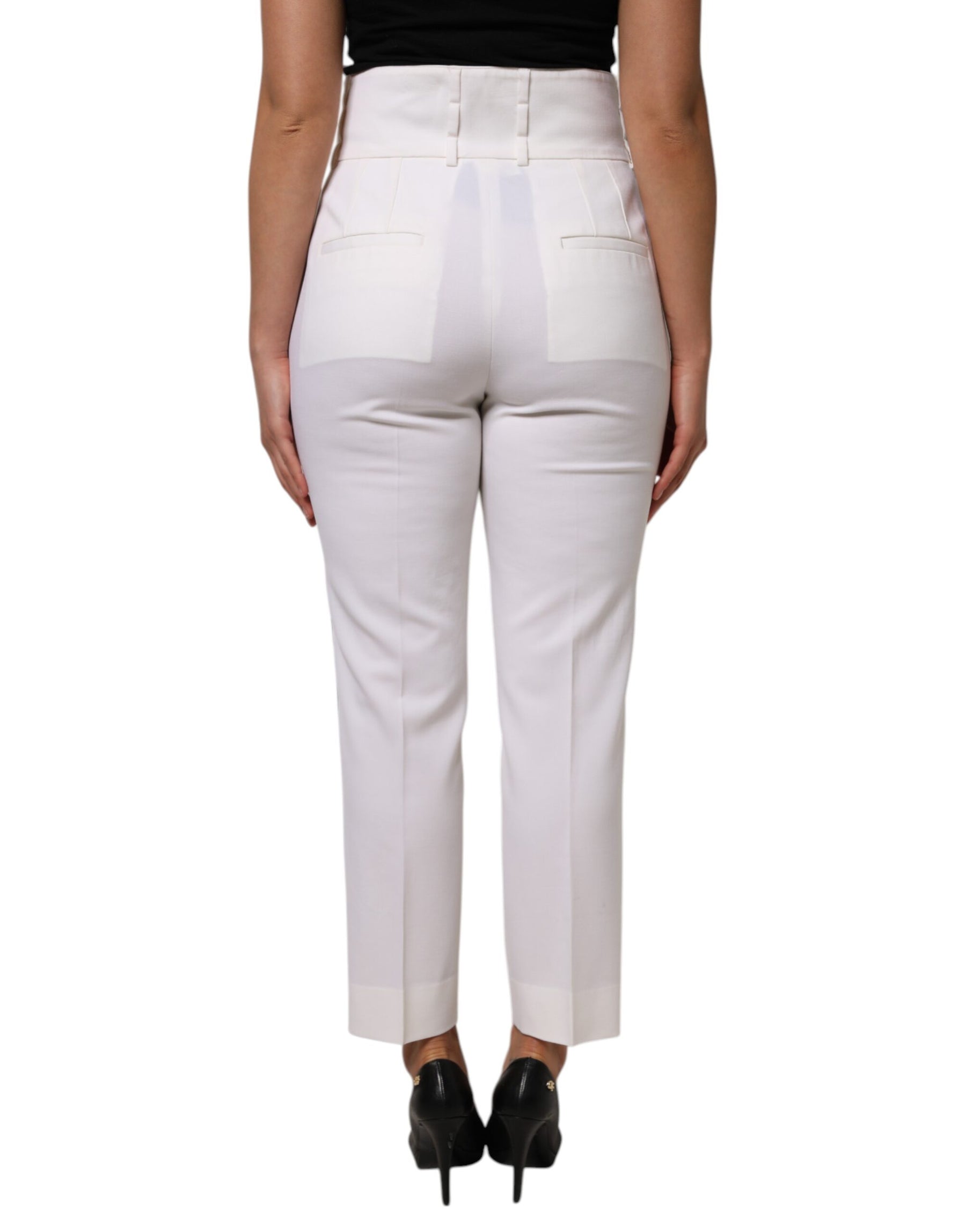 Dolce & Gabbana White Wool High Waist Tapered Pants | Regal Royce