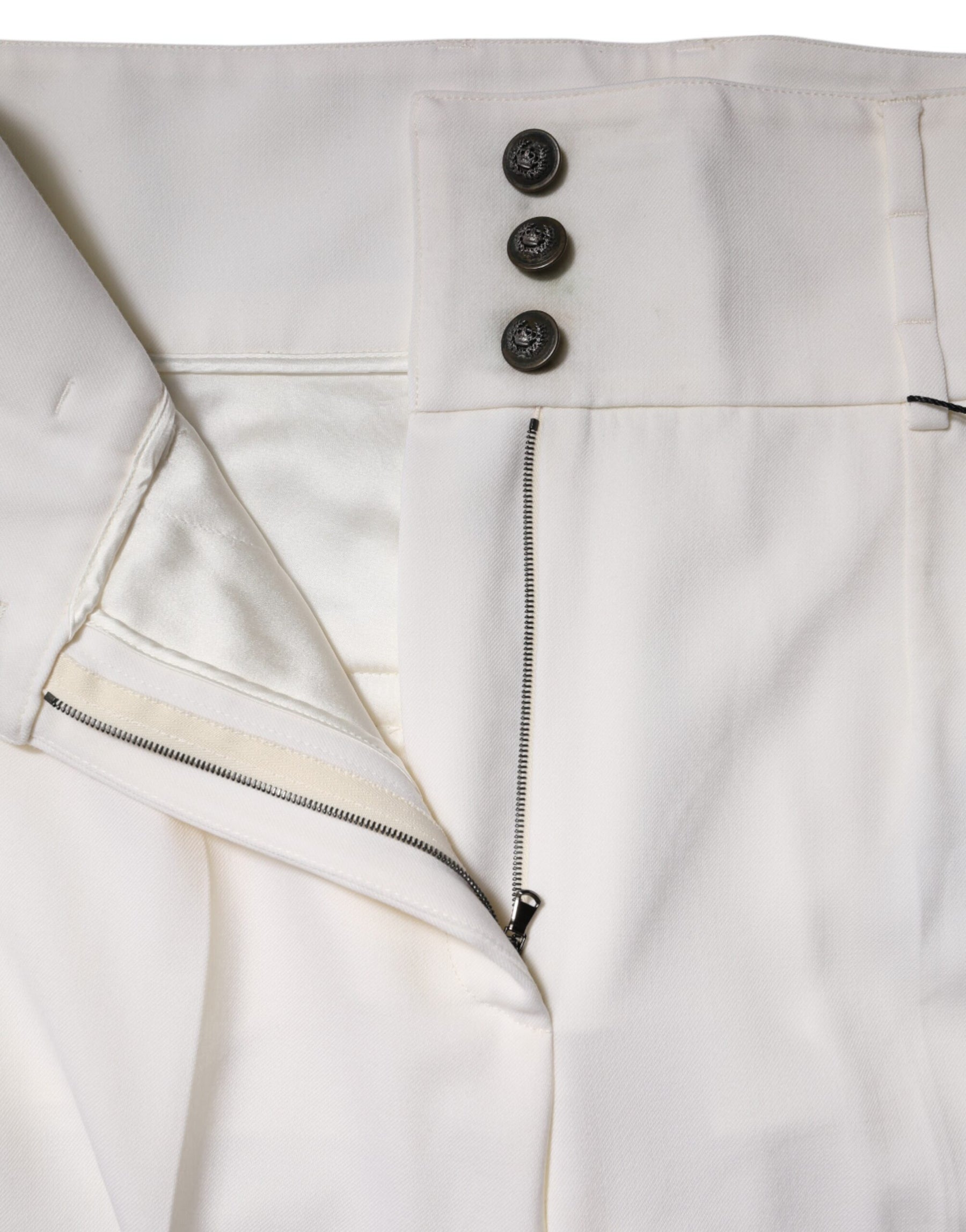 Dolce & Gabbana White Wool High Waist Tapered Pants | Regal Royce