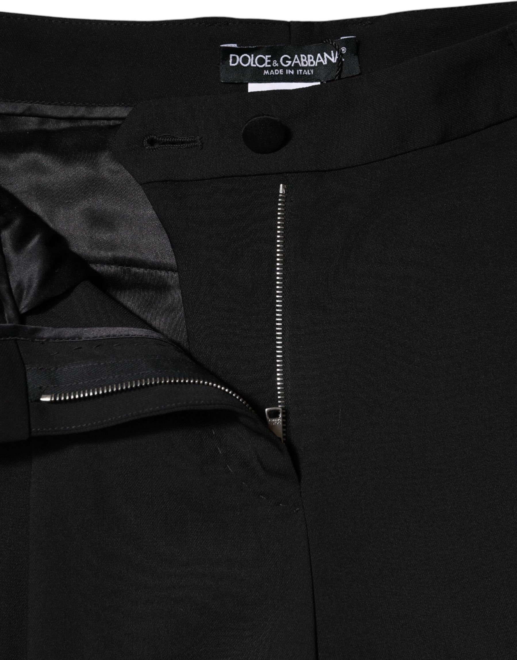 Dolce & Gabbana Black Wool High Waist Wide Leg Pants | Regal Royce