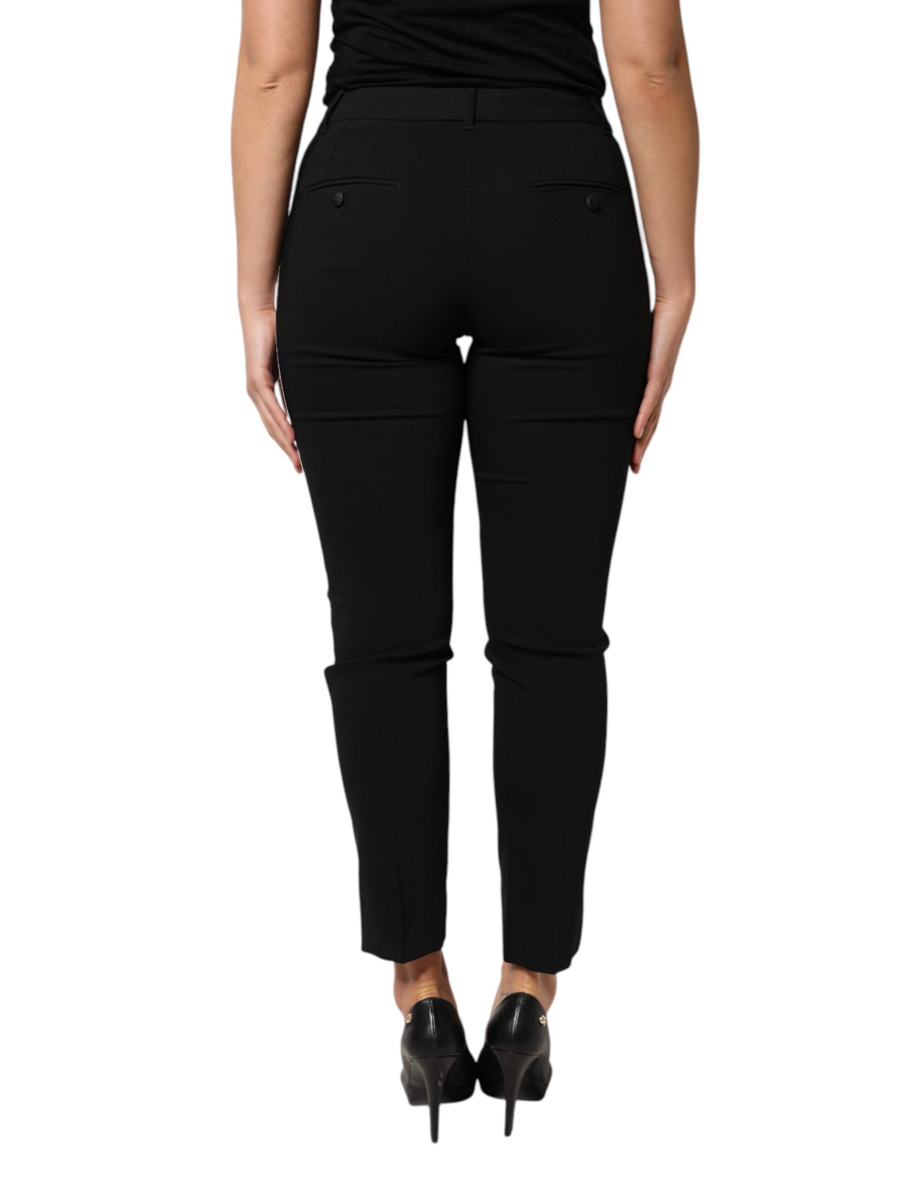 Dolce & Gabbana Black Wool High Waist Tapered Pants | Regal Royce