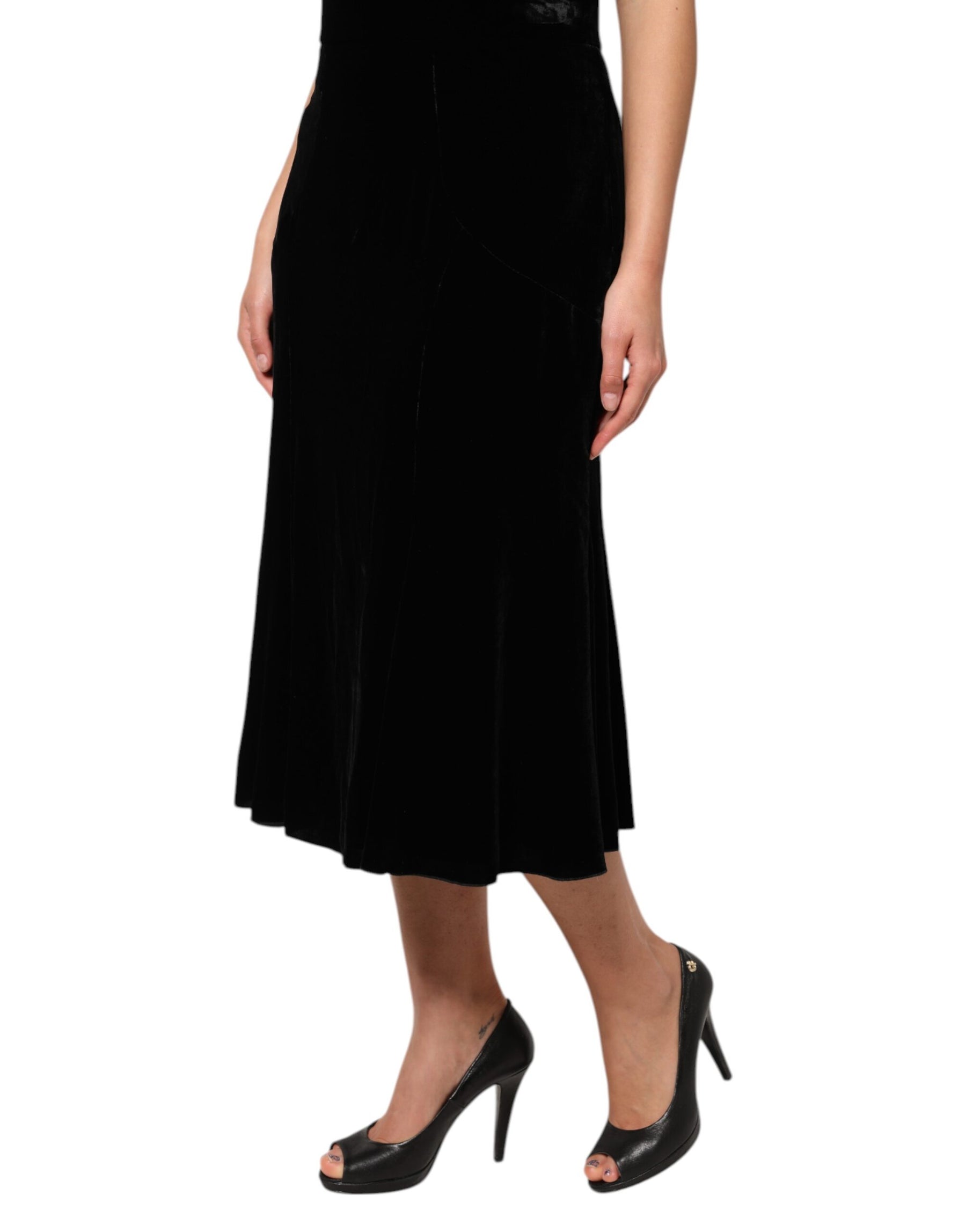Dolce & Gabbana Black High Waist Fit Flared Midi Skirt | Regal Royce