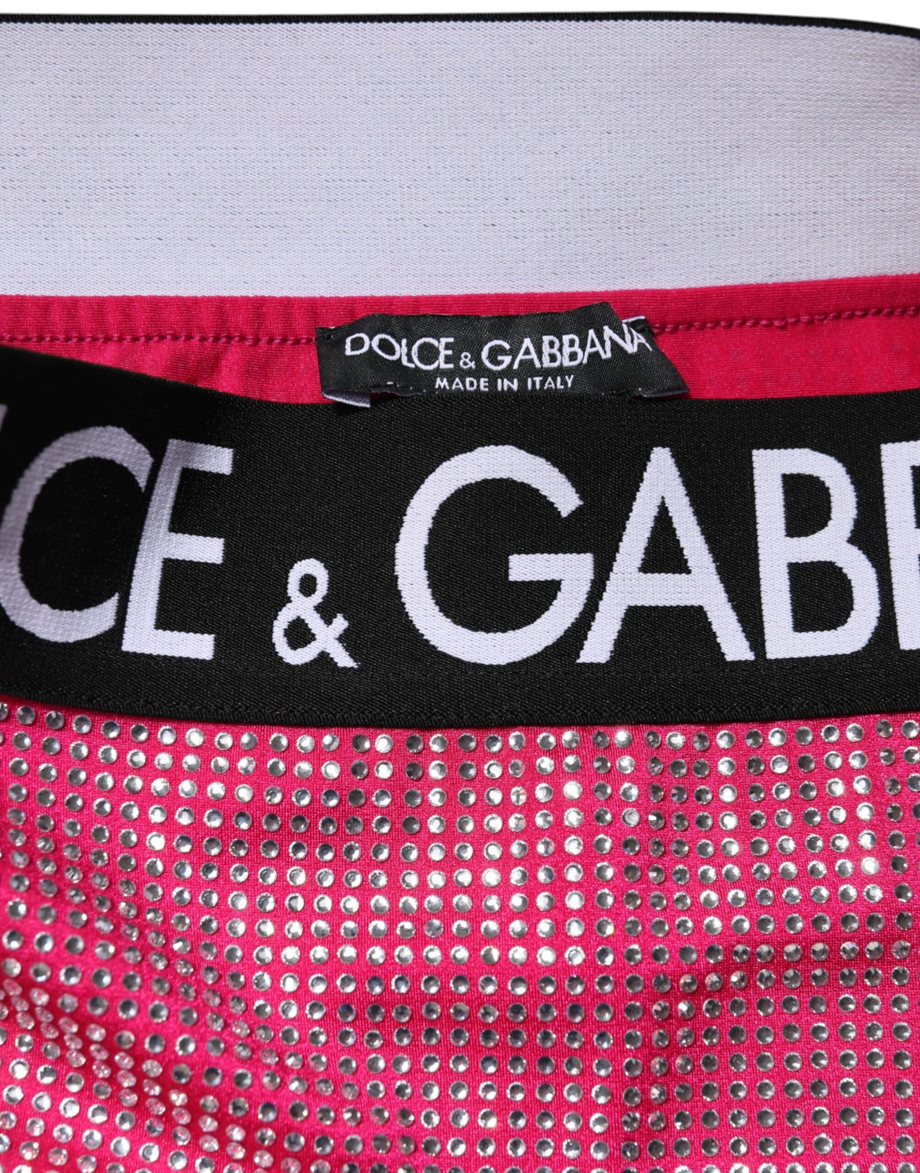 Dolce & Gabbana Pink Rhinestone Embellished Logo Mini Skirt | Regal Royce