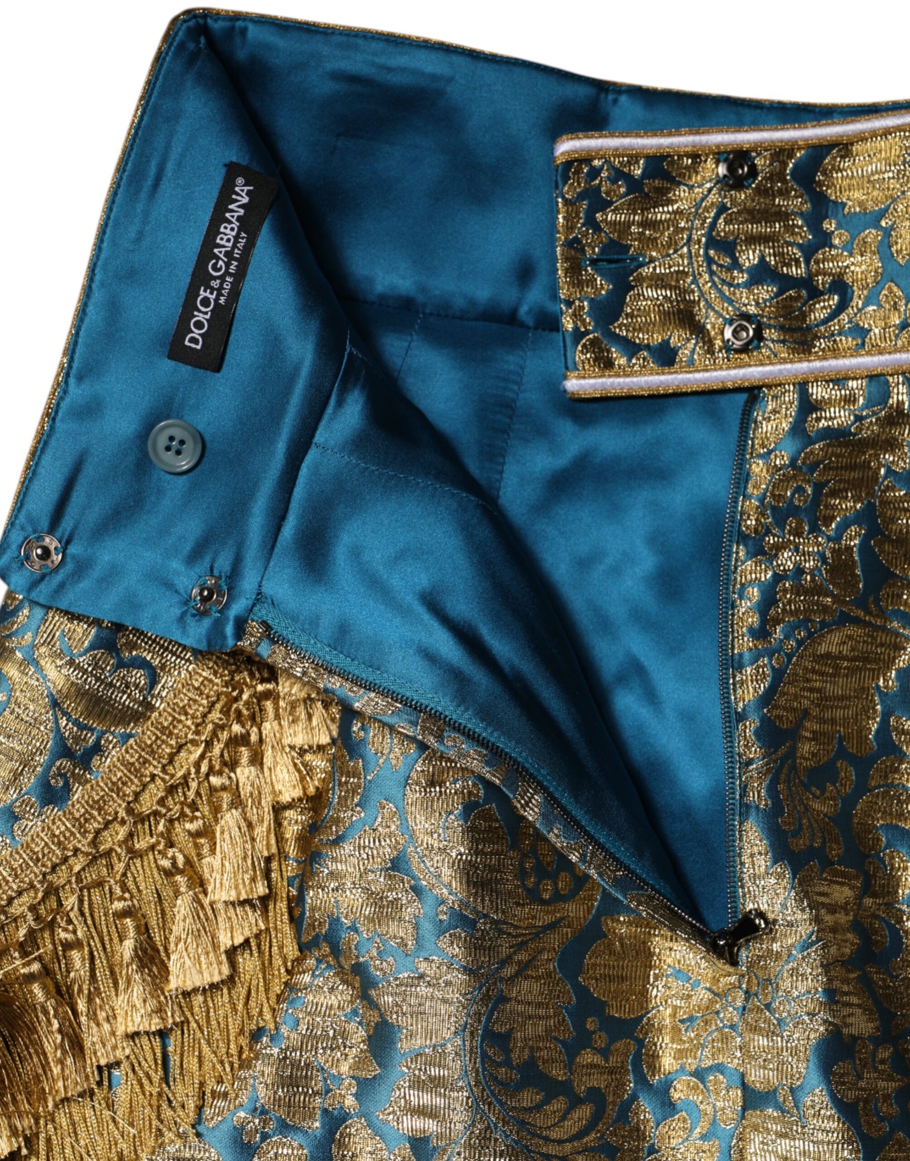 Dolce & Gabbana Blue Floral Jacquard Tasseled Mini Skirt | Regal Royce